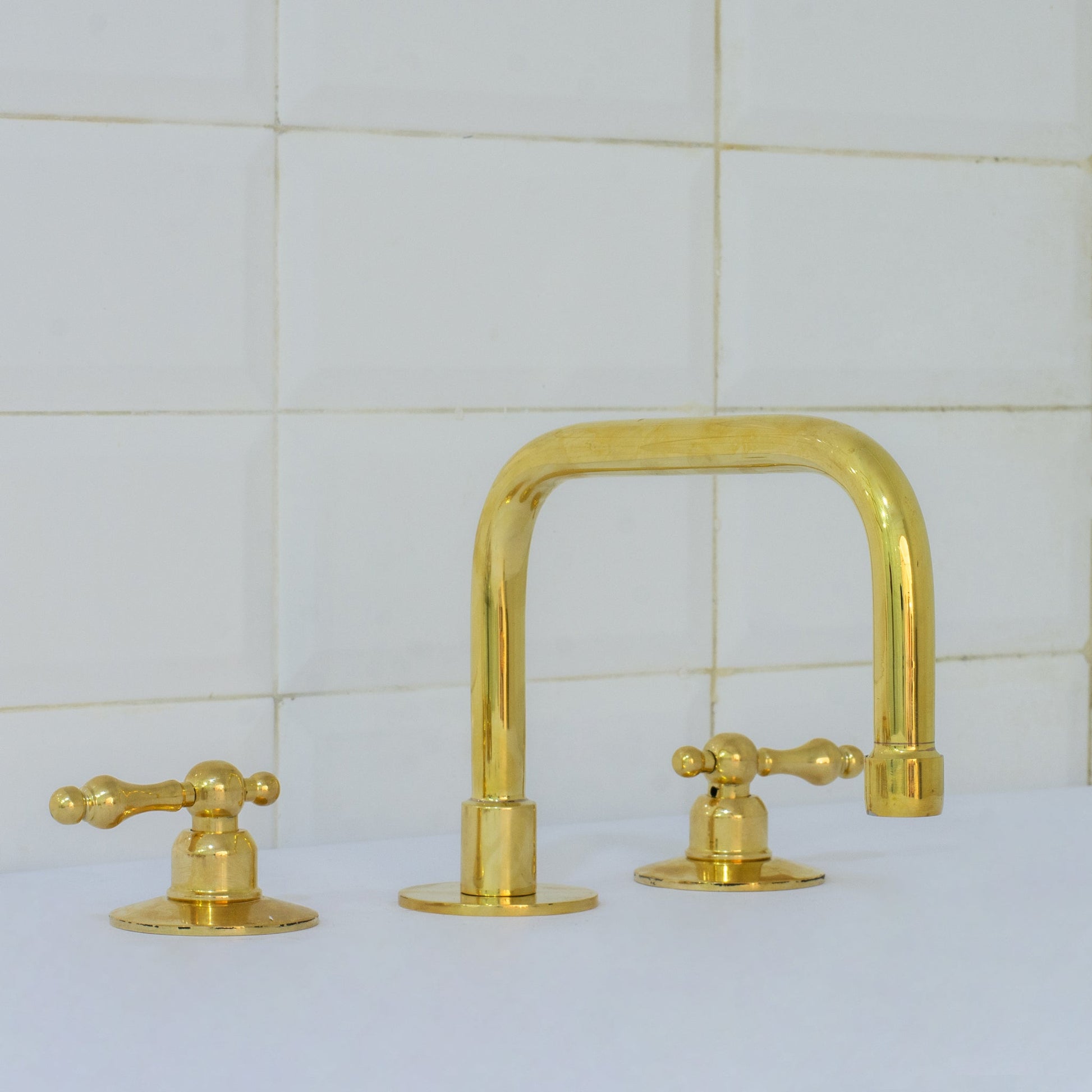Unlacquered Brass Bathroom 3 - Hole Faucet, Widespread Faucet 3 Hole, 2 - Handle Bathroom Sink Faucet, Deck Mount Faucet Vanity - Insideast
