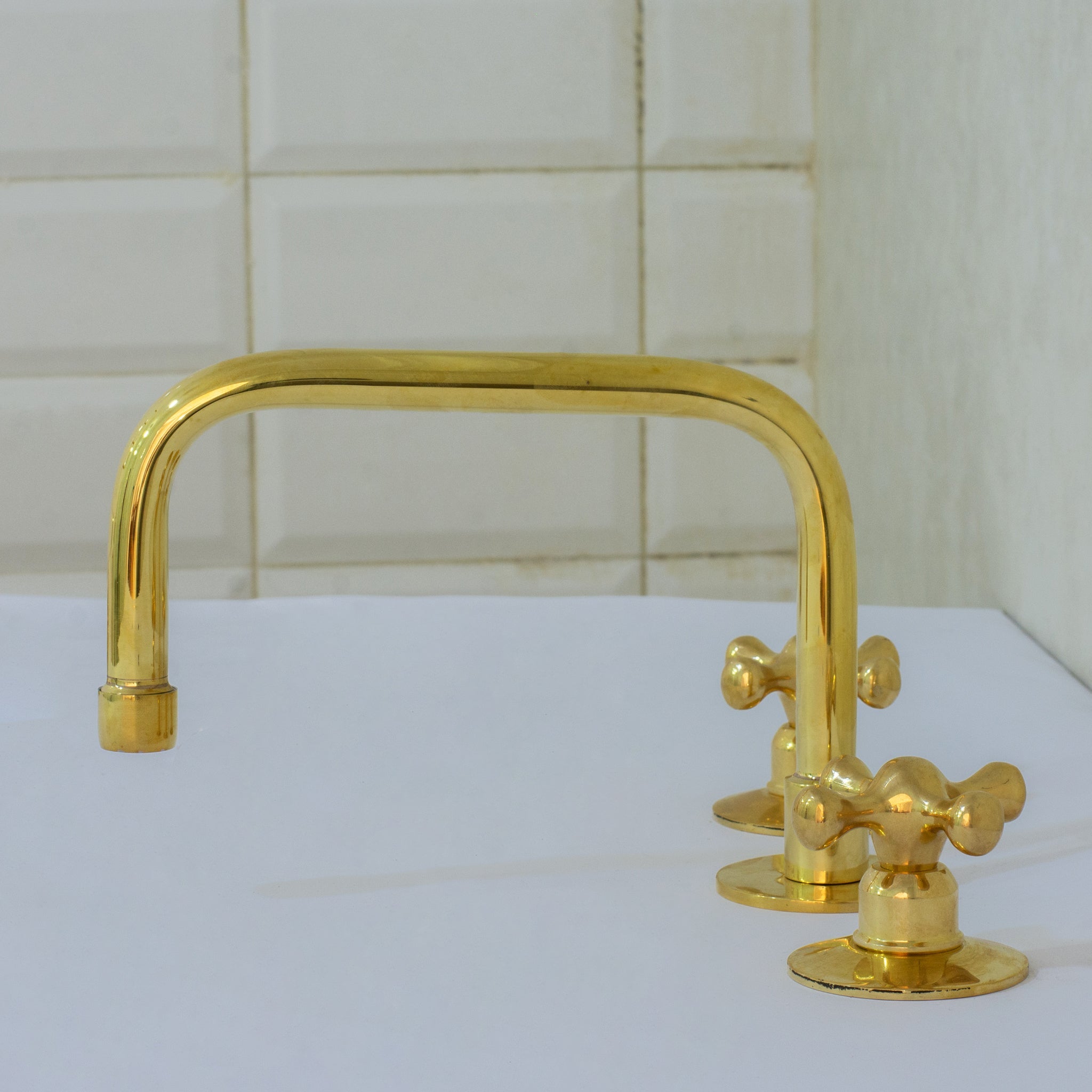 Unlacquered Brass Bathroom 3 - Hole Faucet, Widespread Faucet 3 Hole, 2 - Handle Bathroom Sink Faucet, Deck Mount Faucet Vanity - Insideast