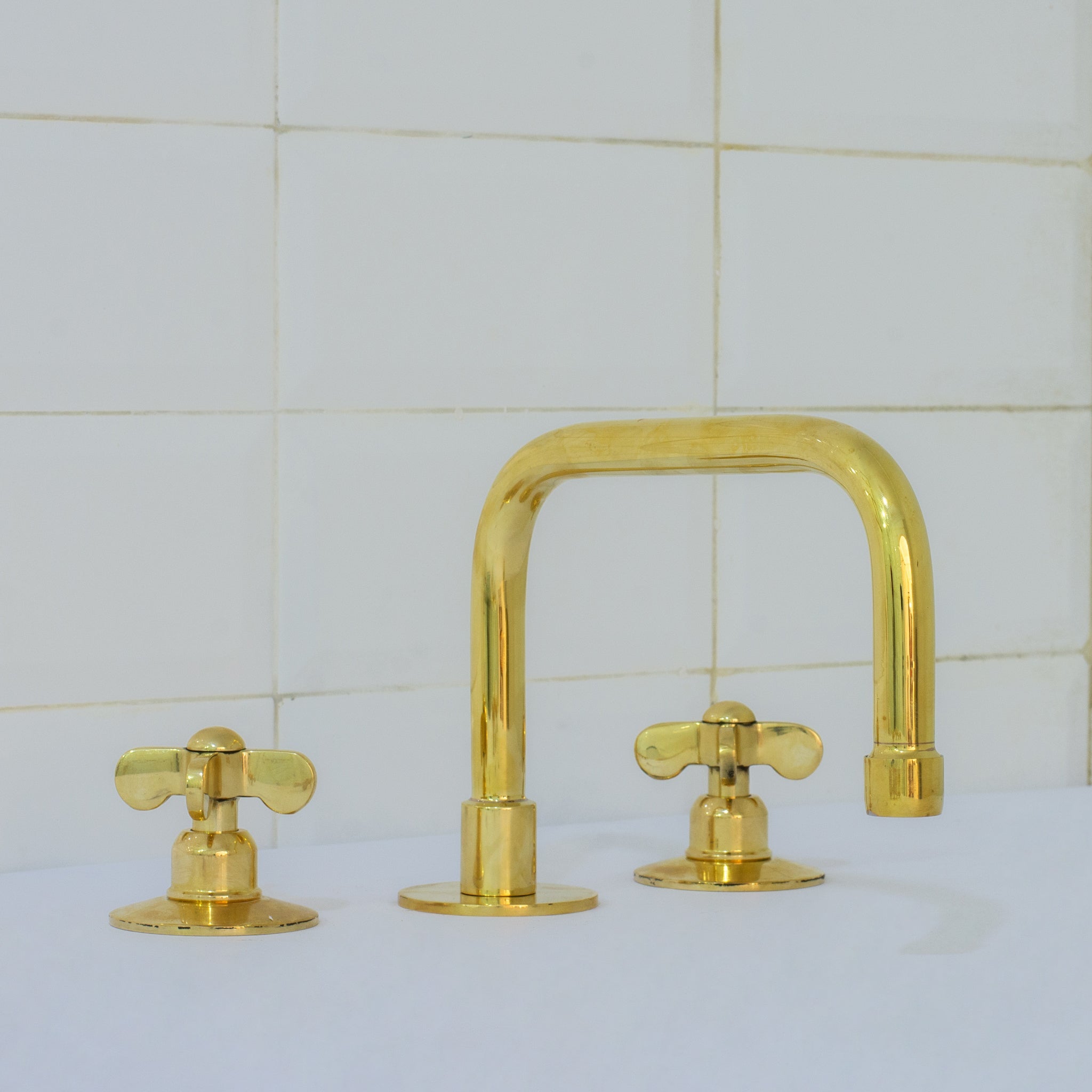 Unlacquered Brass Bathroom 3 - Hole Faucet, Widespread Faucet 3 Hole, 2 - Handle Bathroom Sink Faucet, Deck Mount Faucet Vanity - Insideast