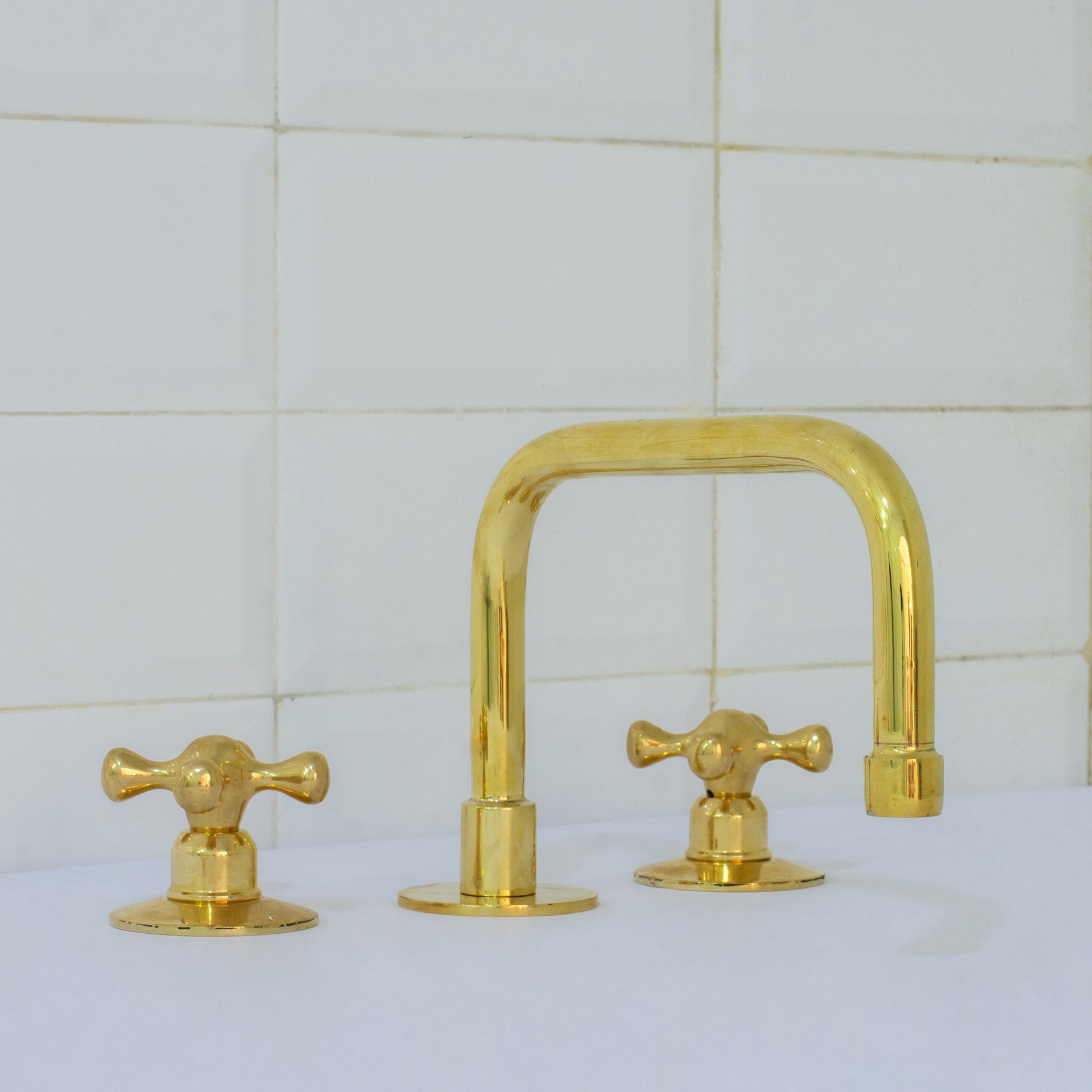 Unlacquered Brass Bathroom 3 - Hole Faucet, Widespread Faucet 3 Hole, 2 - Handle Bathroom Sink Faucet, Deck Mount Faucet Vanity - Insideast