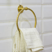 Unlacquered Brass Bathroom Towel Holder, Wall Mount Brass Towel Holder, Hand Etched Towel Ring - Insideast