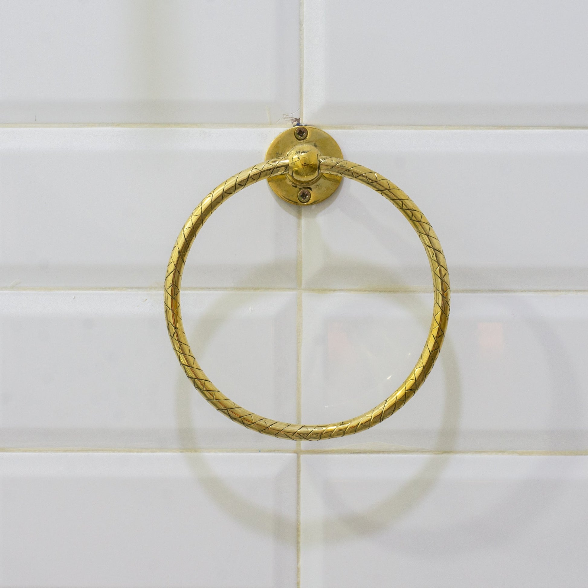 Unlacquered Brass Bathroom Towel Holder, Wall Mount Brass Towel Holder, Hand Etched Towel Ring - Insideast