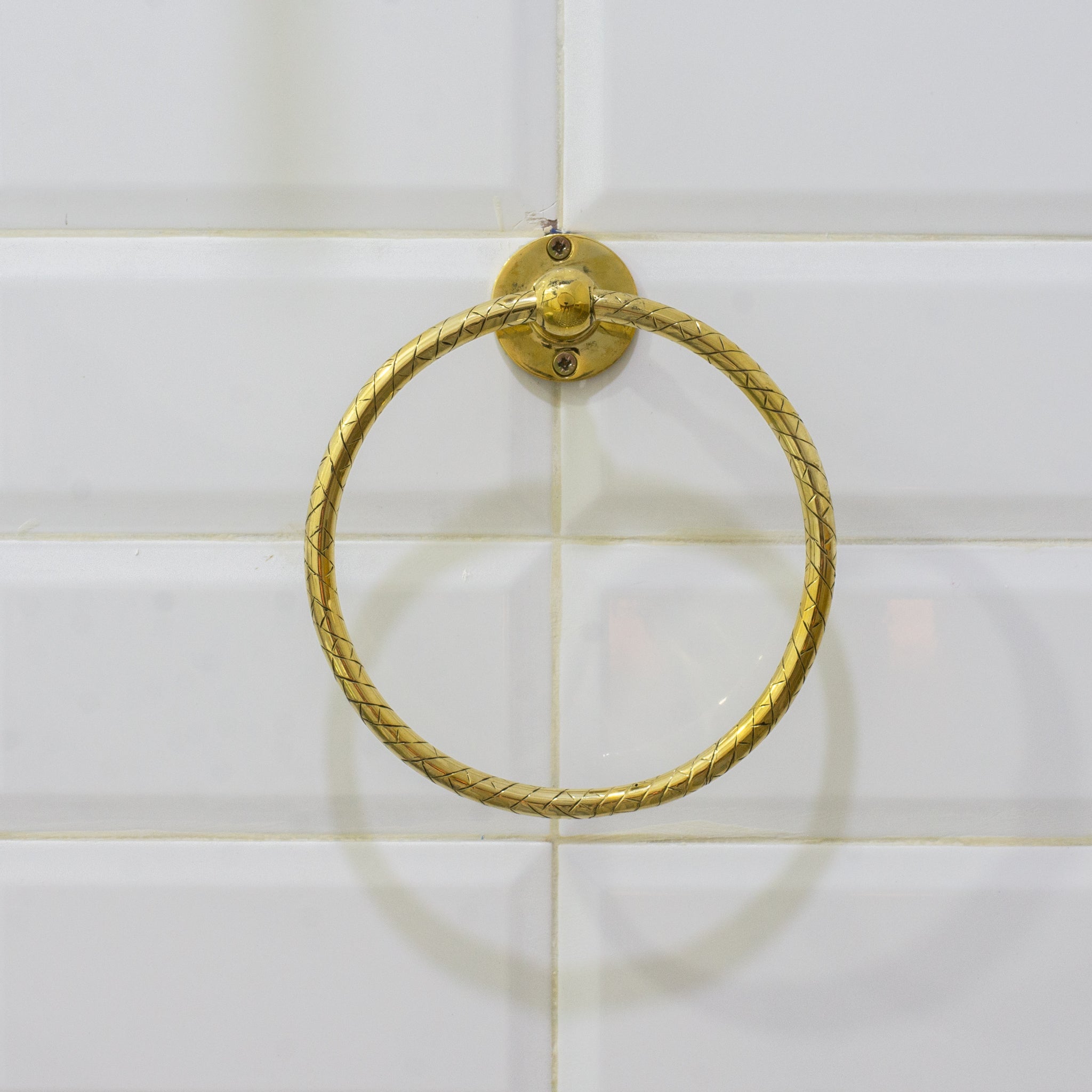 Unlacquered Brass Bathroom Towel Holder, Wall Mount Brass Towel Holder, Hand Etched Towel Ring - Insideast