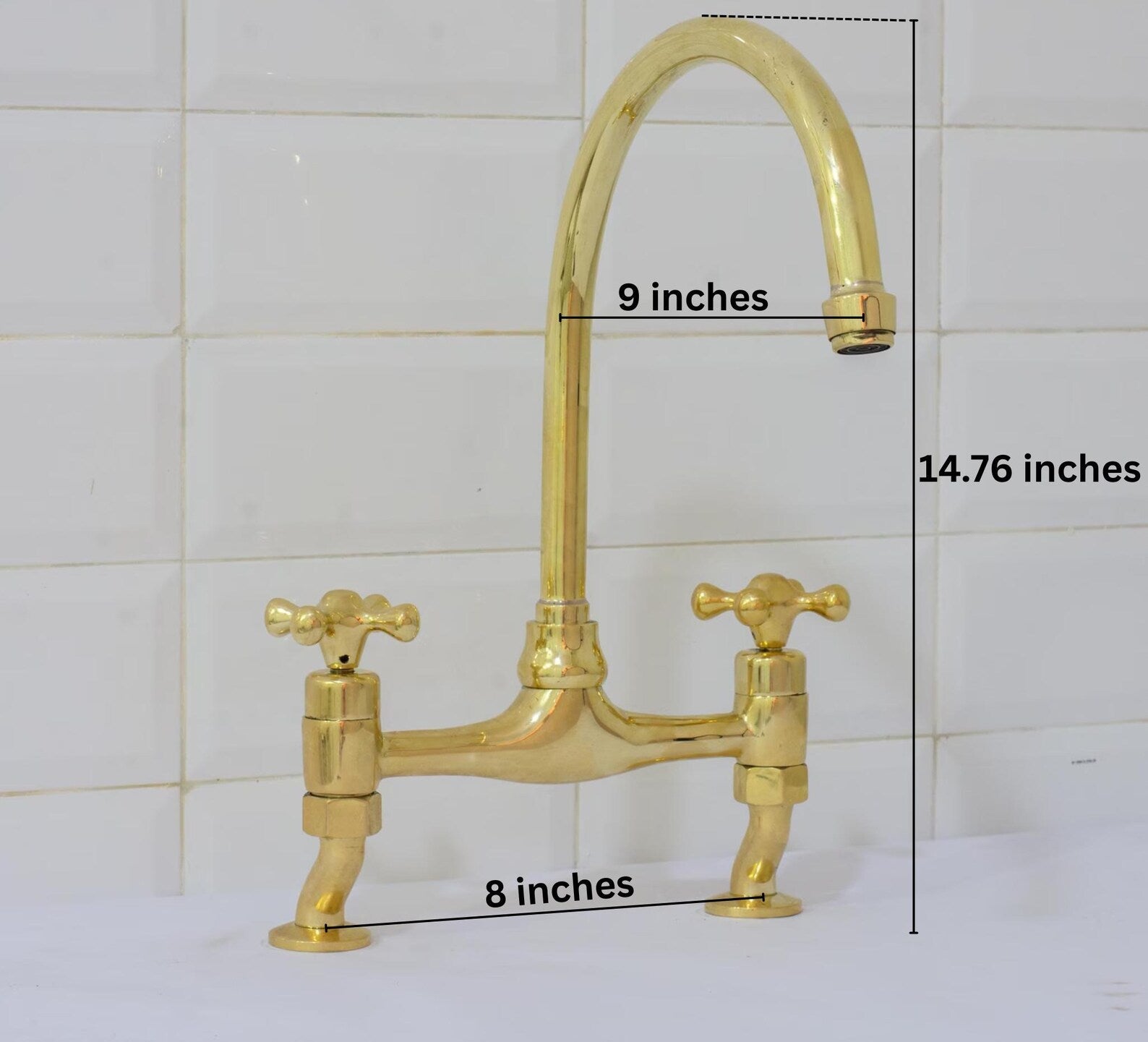 Unlacquered Brass Bridge Curved Legs Faucet, Arched Legs Faucet, Bridge Kitchen Faucet, 2 - Hole Kitchen Faucet, Farmhouse Faucet - Insideast