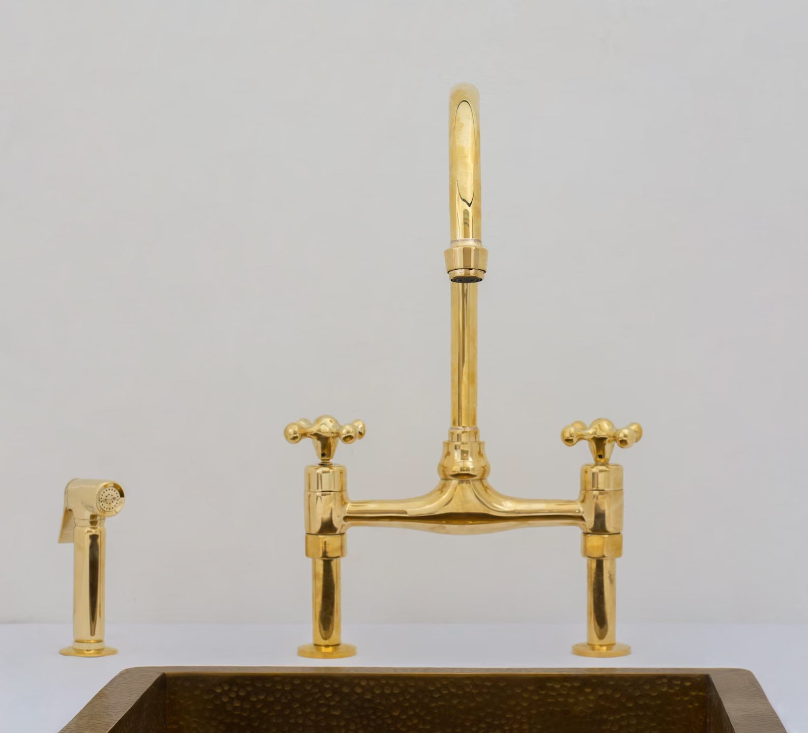 Unlacquered Brass Bridge Faucet 8" Widespread Kitchen Faucet - Insideast