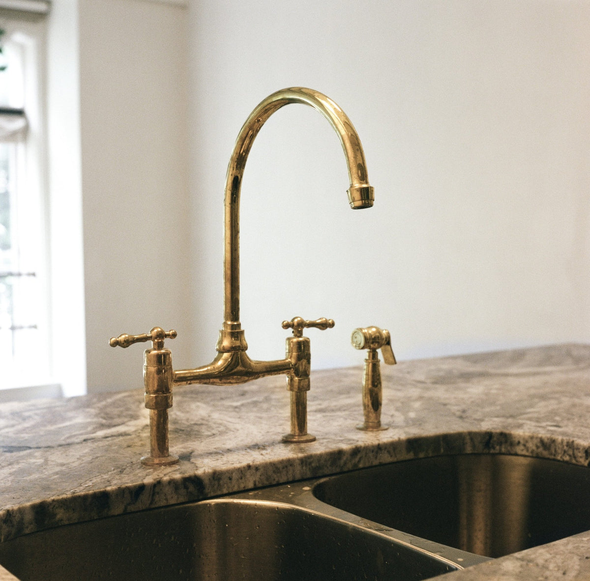 Unlacquered Brass Kitchen Bridge Faucet - Elegant Durability – Insideast