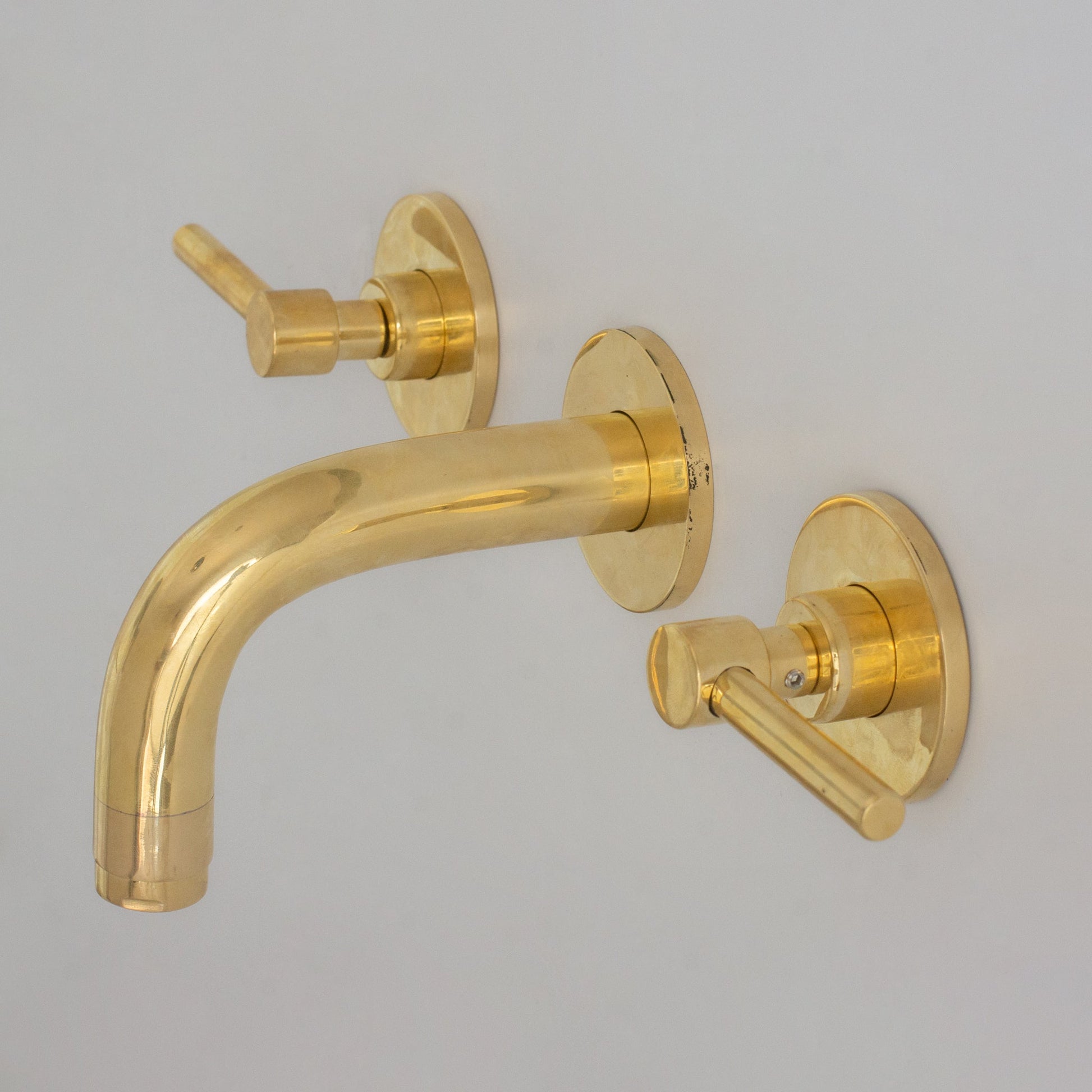 Unlacquered Brass Built - in Faucet, Mini Wall Mount Sink Faucet, 3 - hole Basin Mixer Tap With Lever Handles - Insideast