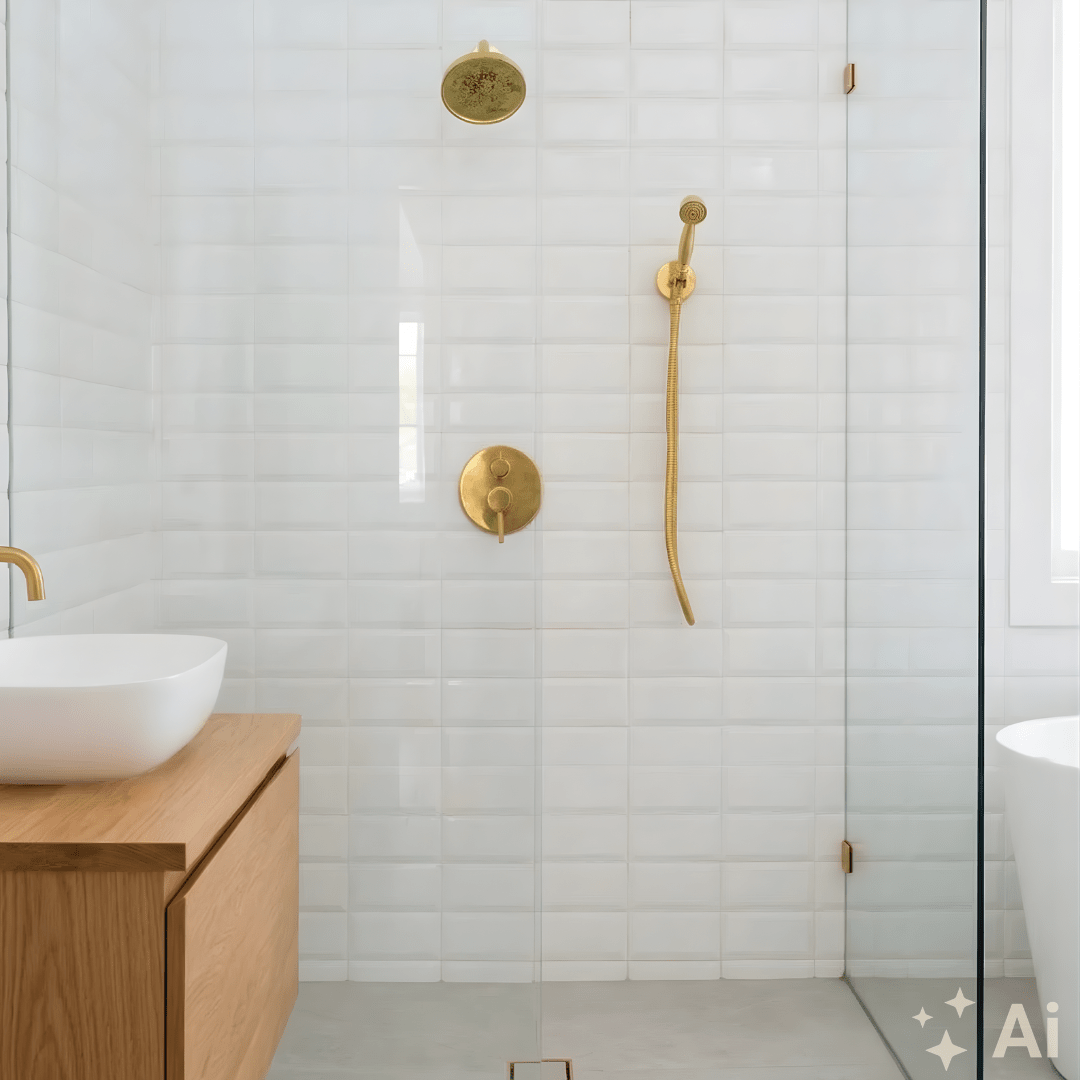 Unlacquered Brass Built - In Shower System | Angled Showerhead & Handheld | Concealed 2 - Outlet Set - Insideast