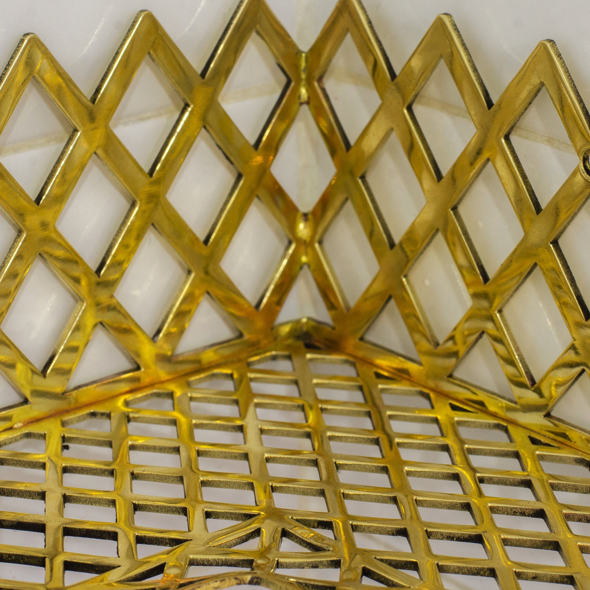 Unlacquered Brass Corner Shower Shelf Grid | Brass Floating Shower Caddy - Insideast