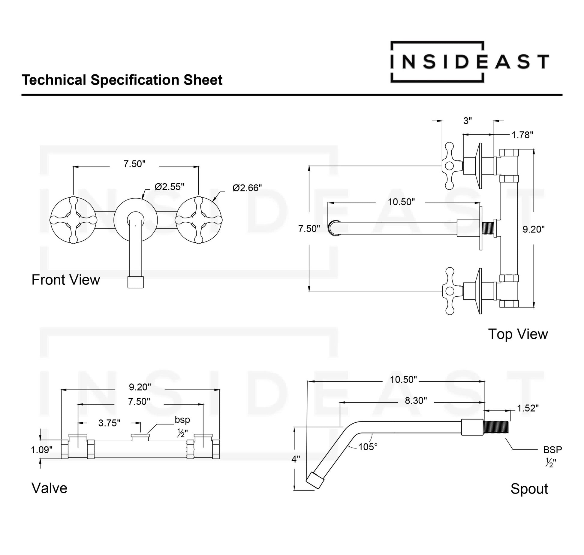 Unlacquered Brass Faucet, Wall Mount Bathroom Sink Faucet - Insideast