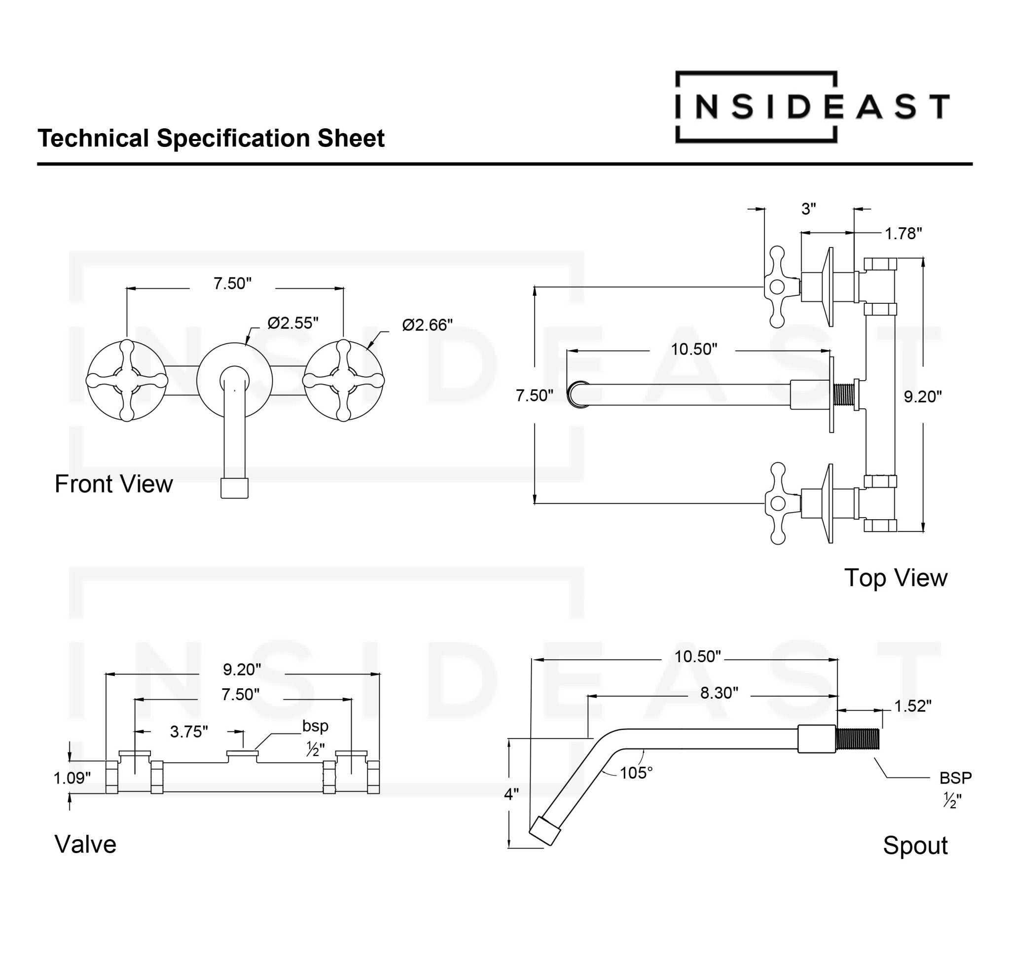 Unlacquered Brass Faucet, Wall Mount Bathroom Sink Faucet - Insideast