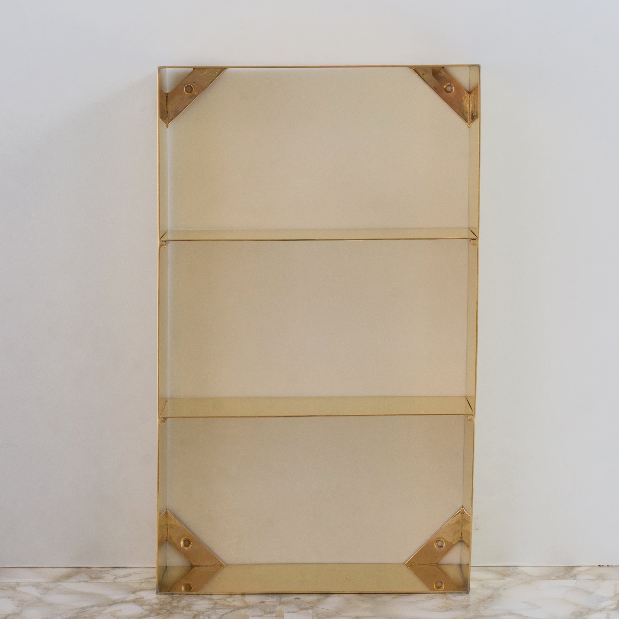 Unlacquered Brass Floating Wall Bookshelf | Brass Bookshelf Storage Cabinet - Insideast
