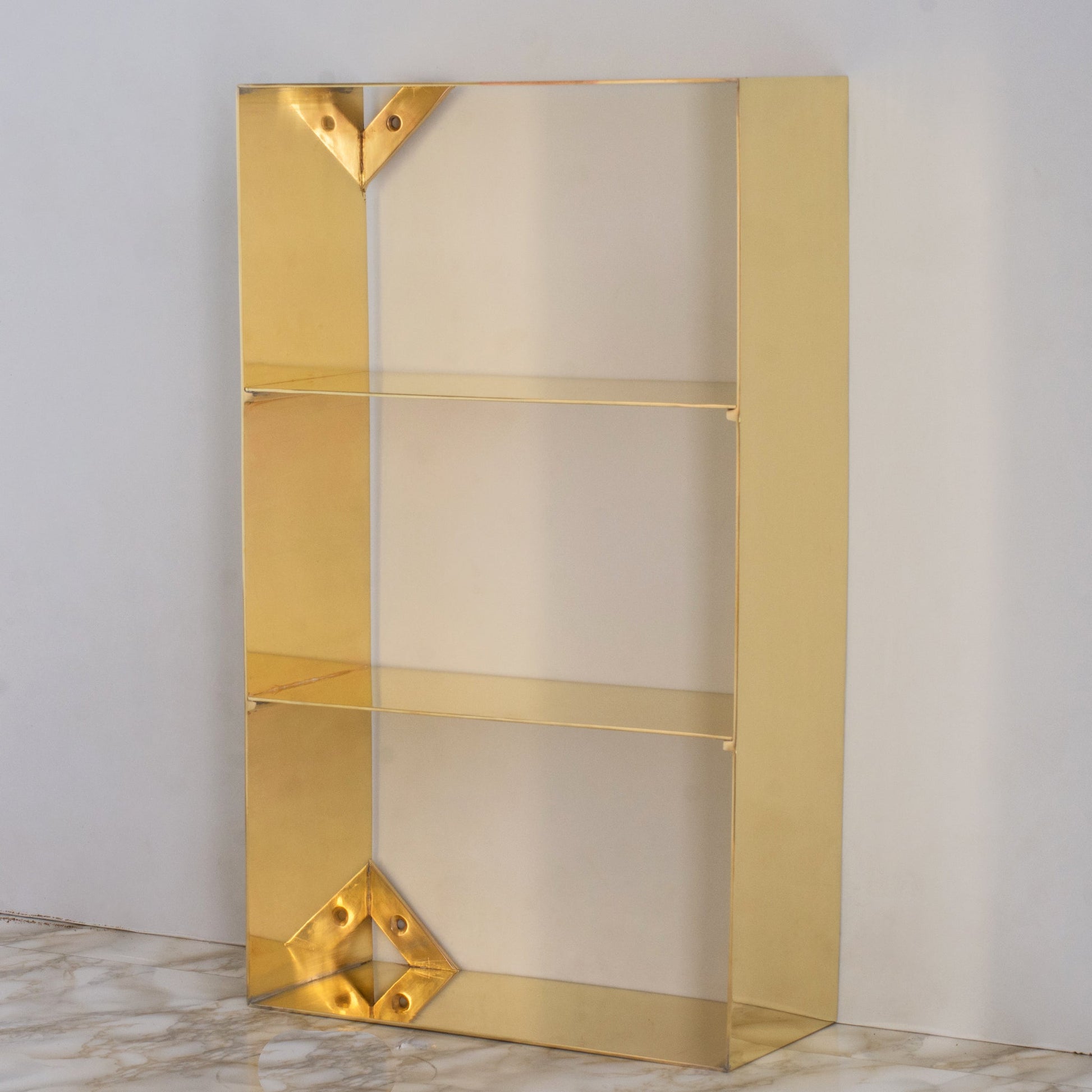Unlacquered Brass Floating Wall Bookshelf | Brass Bookshelf Storage Cabinet - Insideast