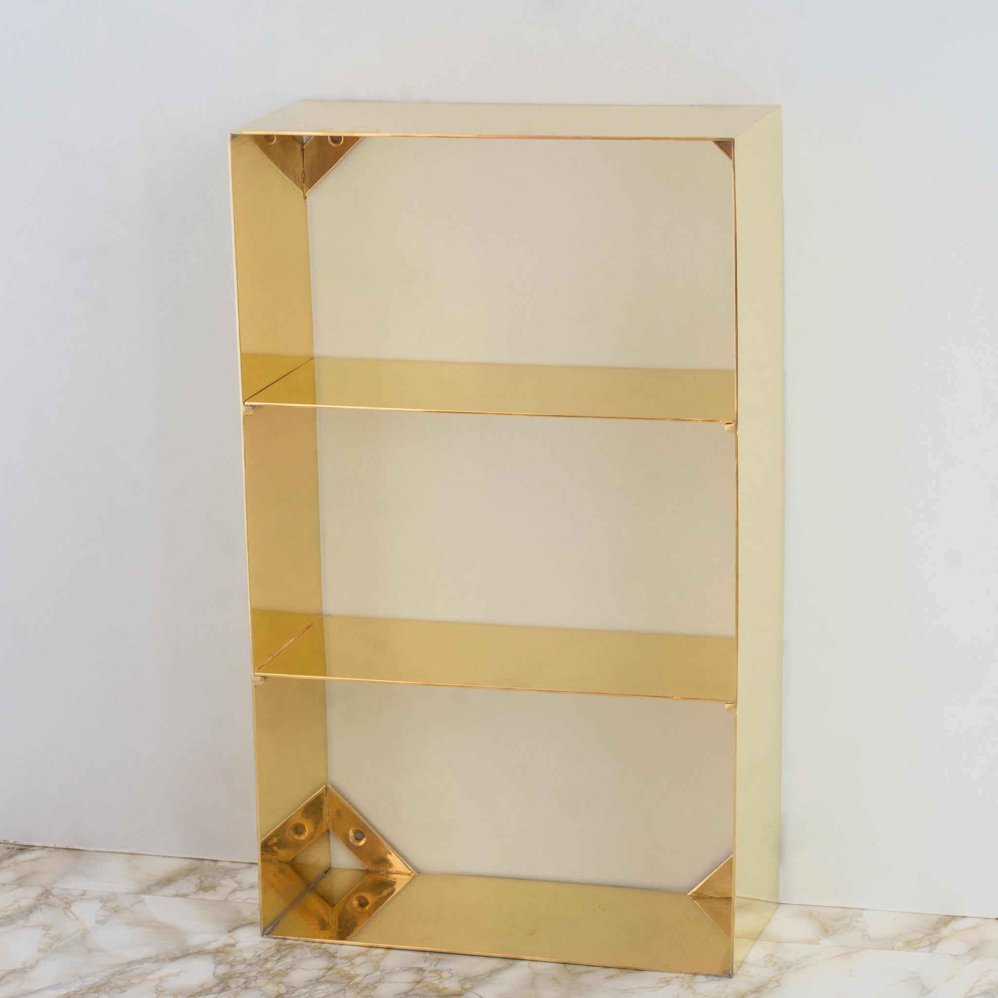 Unlacquered Brass Floating Wall Bookshelf | Brass Bookshelf Storage Cabinet - Insideast
