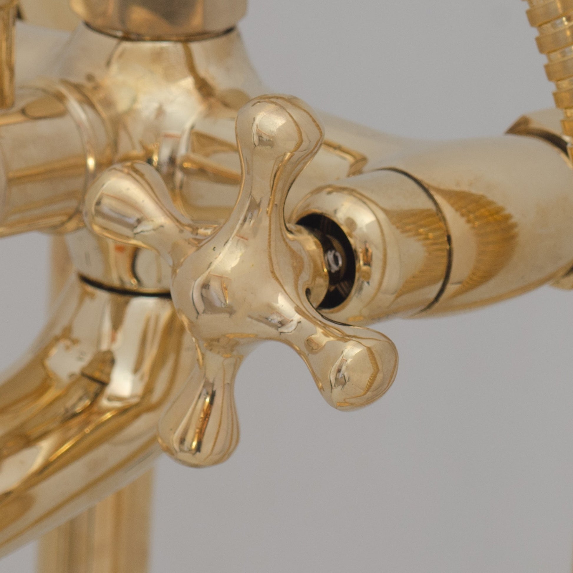 Unlacquered Brass Freestanding Tub Filler, Solid Brass Tub Faucet With Handheld, Floor Mount Bathtub Faucet - Insideast