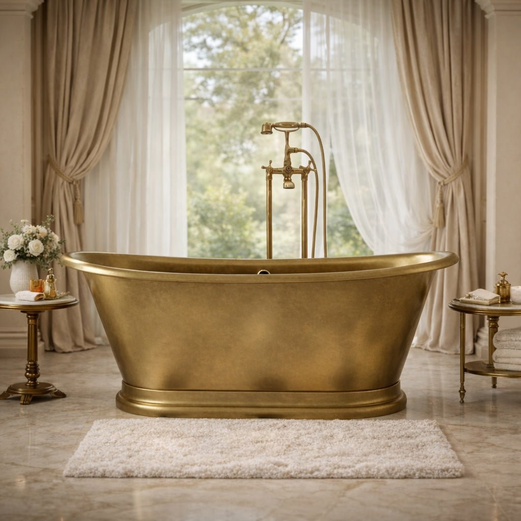 Unlacquered Brass Freestanding Tub Filler, Solid Brass Tub Faucet With Handheld, Floor Mount Bathtub Faucet - Insideast
