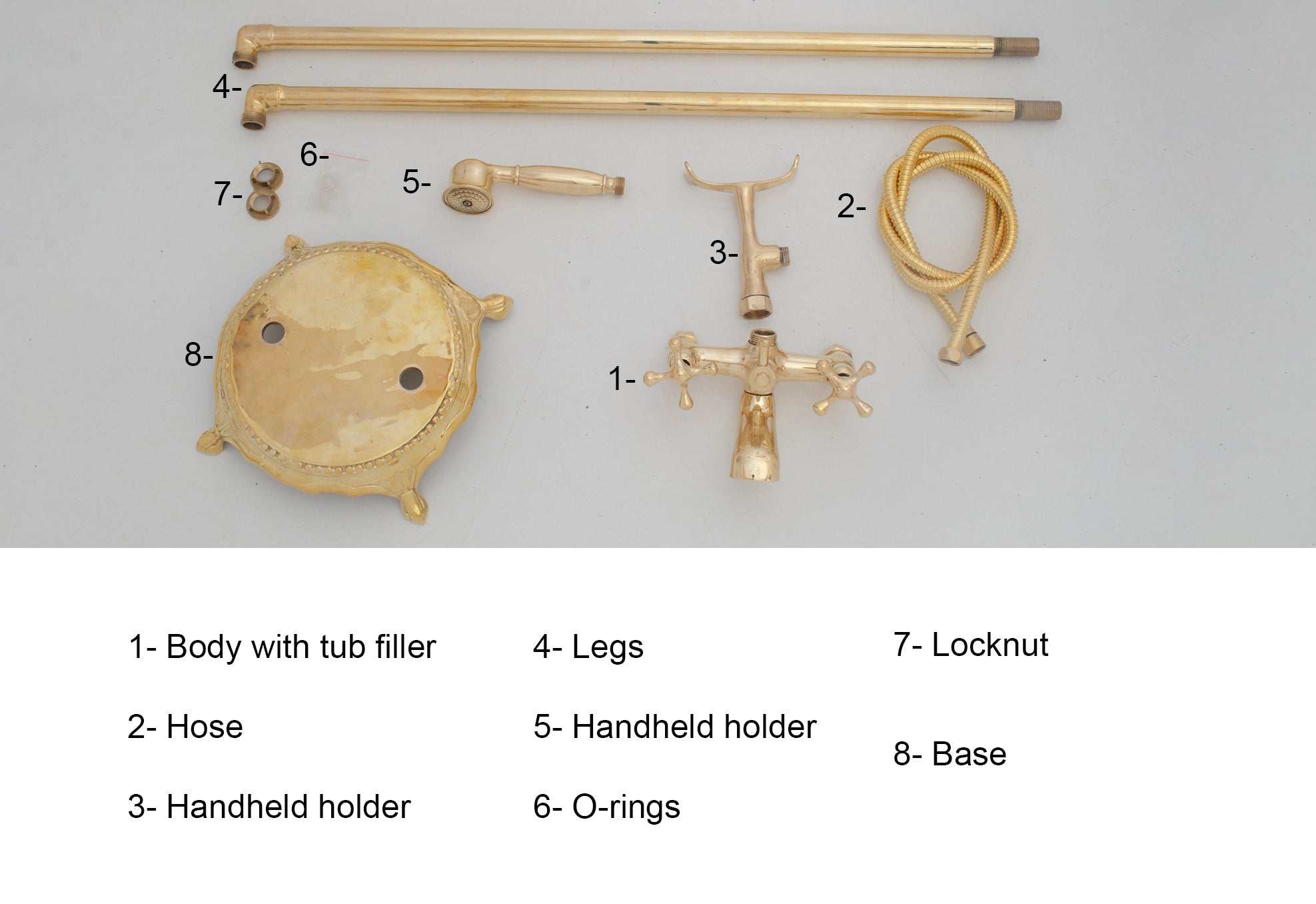 Unlacquered Brass Freestanding Tub Filler, Solid Brass Tub Faucet With Handheld, Floor Mount Bathtub Faucet - Insideast