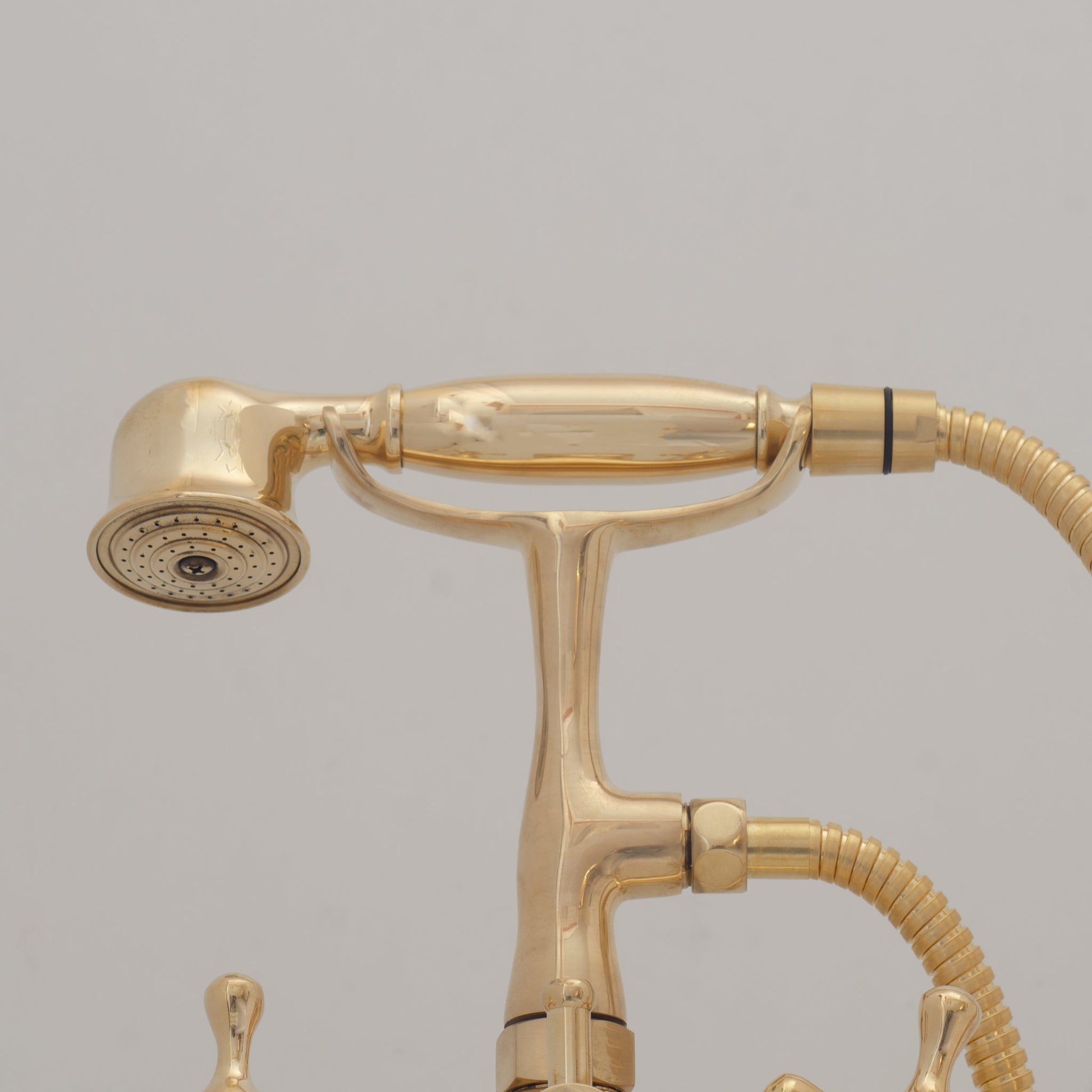 Unlacquered Brass Freestanding Tub Filler, Solid Brass Tub Faucet With Handheld, Floor Mount Bathtub Faucet - Insideast