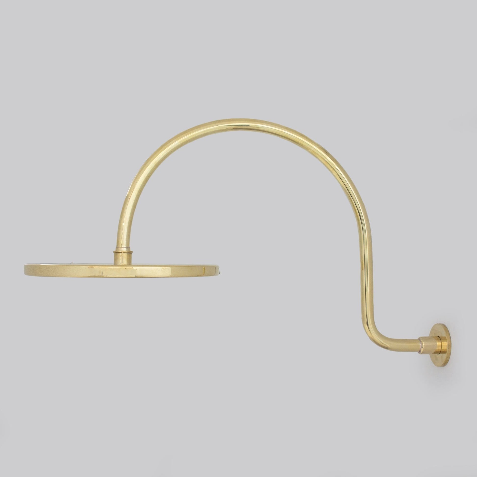 Unlacquered Brass Gooseneck Shower Arm With Rainfall Showerhead, Solid Brass Wall Mounted Shower Arm - Insideast