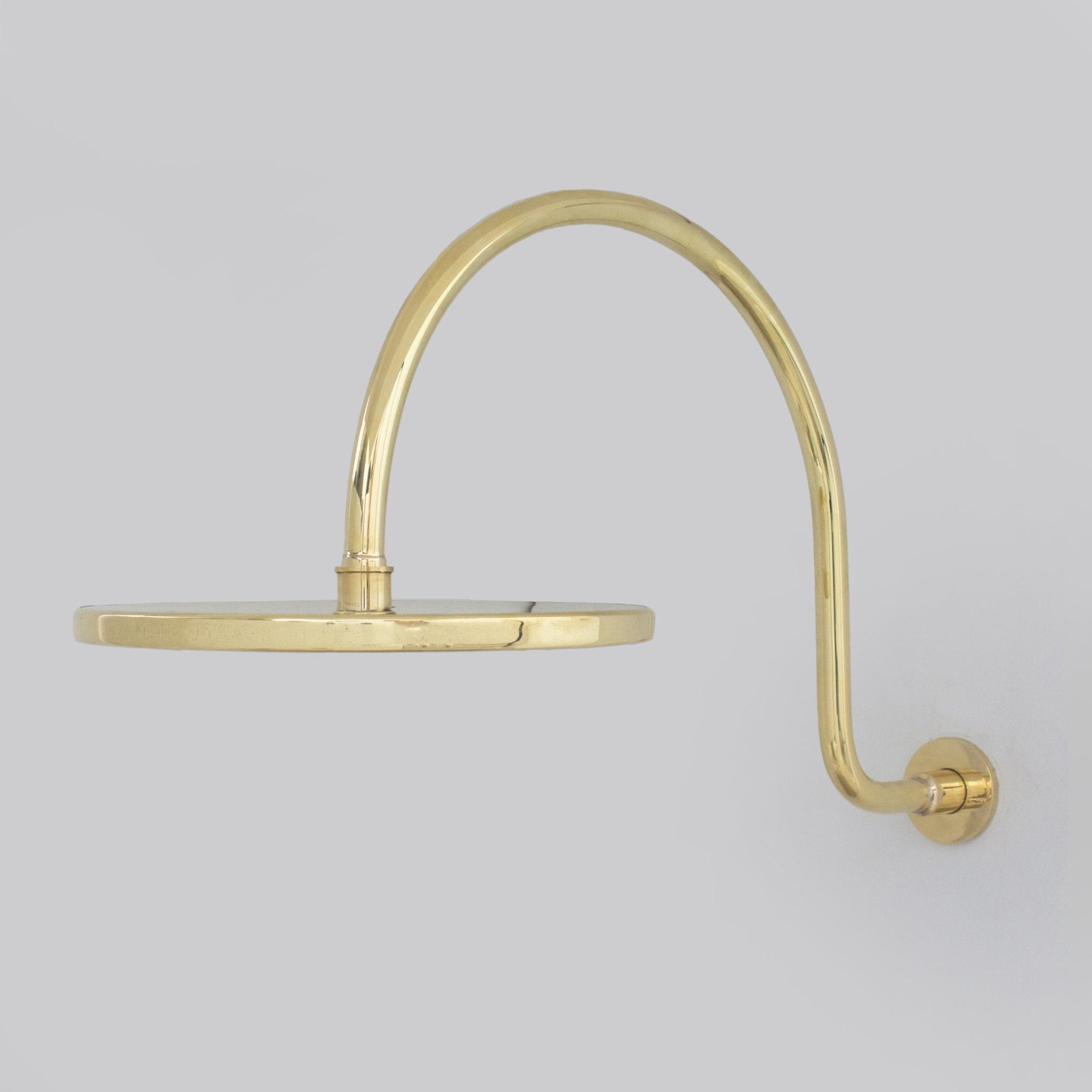 Unlacquered Brass Gooseneck Shower Arm With Rainfall Showerhead, Solid Brass Wall Mounted Shower Arm - Insideast