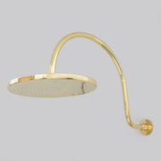 Unlacquered Brass Gooseneck Shower Arm With Rainfall Showerhead, Solid Brass Wall Mounted Shower Arm - Insideast