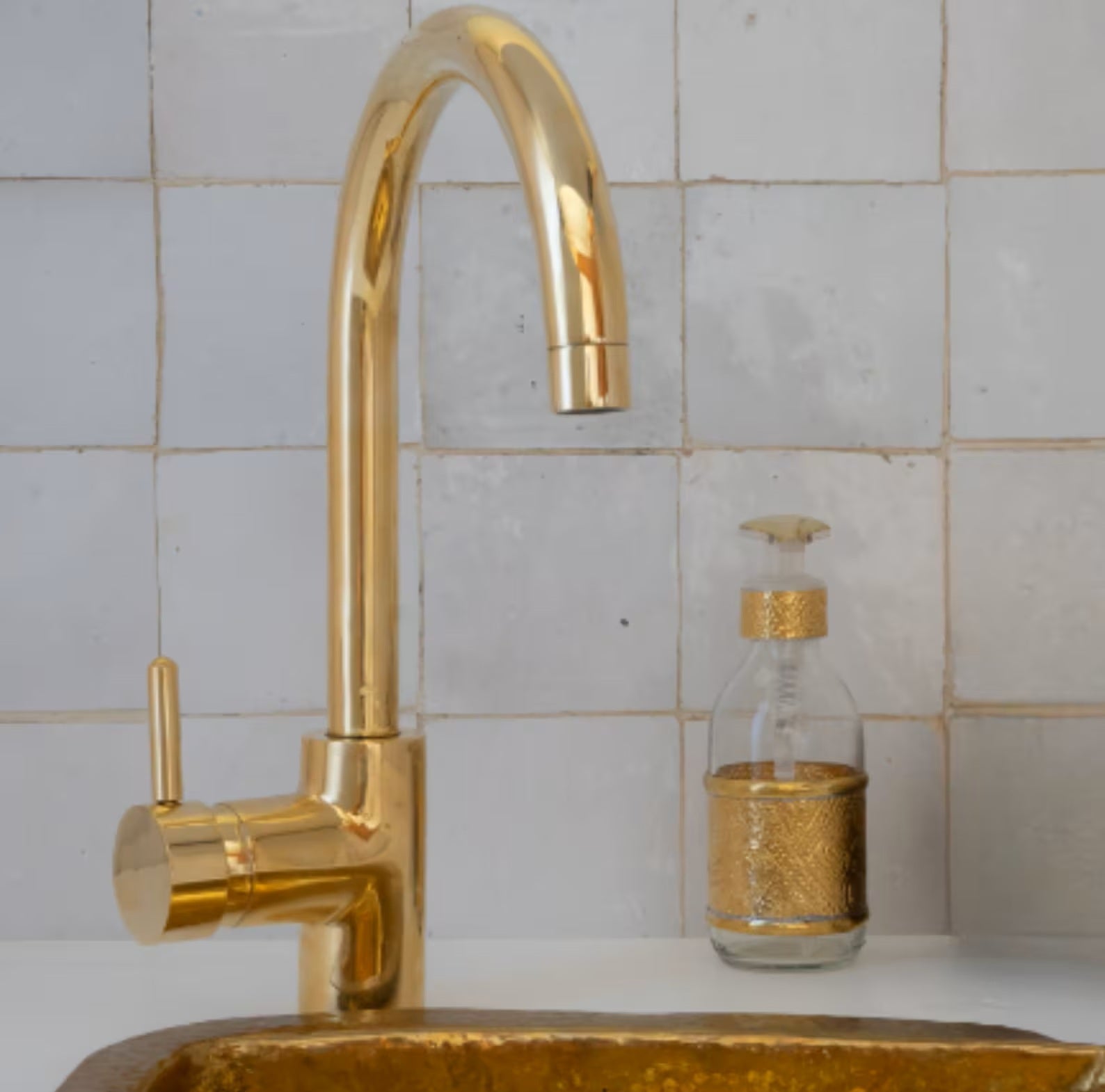 Unlacquered Brass Kitchen Faucet, Island Faucet, Antique Brass Sink Mixer Tap - Insideast