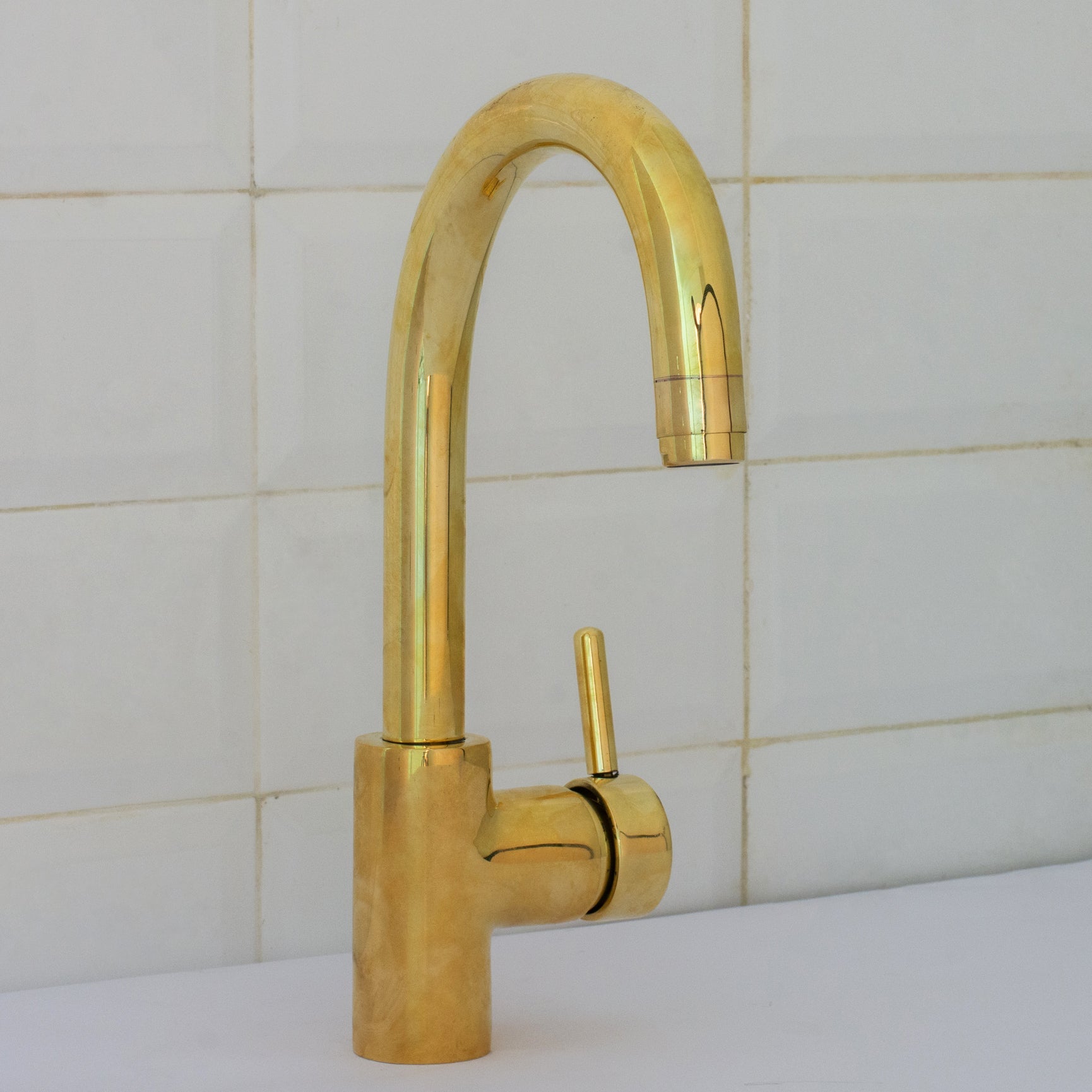 Unlacquered Brass Mixer Faucet, Single Hole Faucet Lever Handle Tap, Compact Faucet For Bathroom, Brass Short Faucet - Insideast