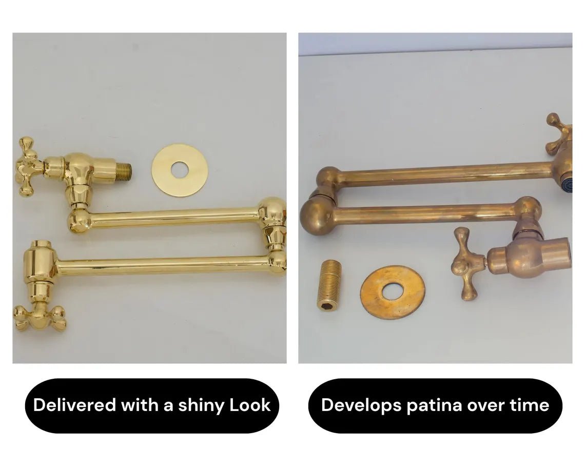 Unlacquered Brass Pot Filler, Kitchen Faucet, Aged Brass Faucet, Stove Faucet - Insideast