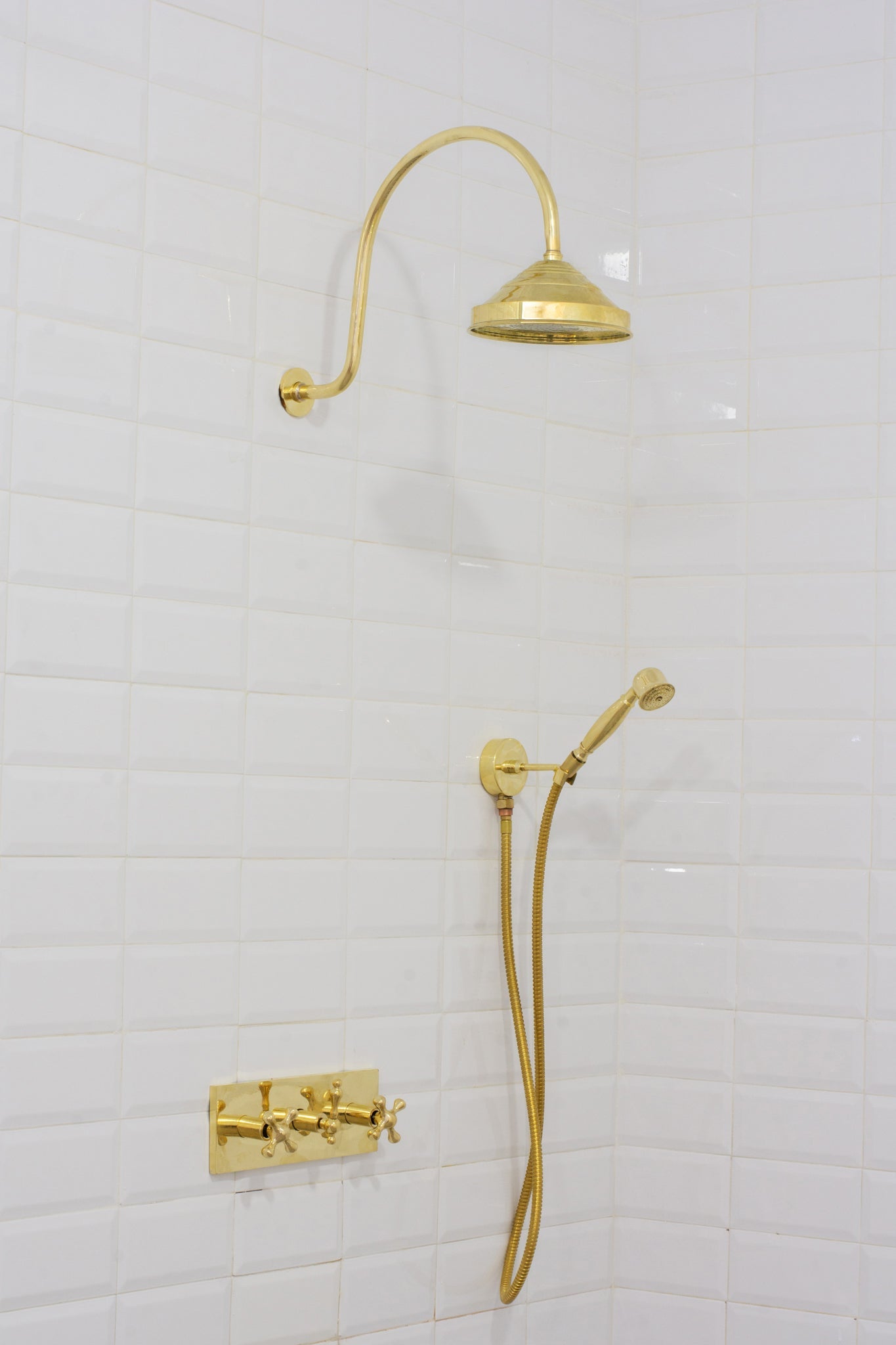 Unlacquered Brass Shower System – Built - In Showerhead with Handheld – Concealed Wall Shower Set - Insideast