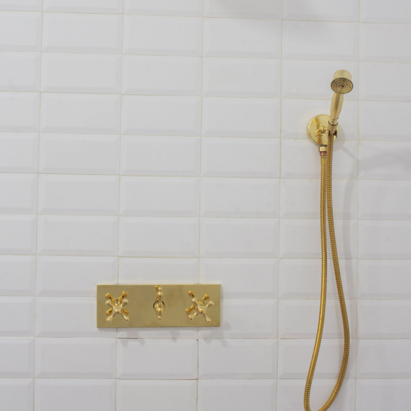 Unlacquered Brass Shower System – Built - In Showerhead with Handheld – Concealed Wall Shower Set - Insideast