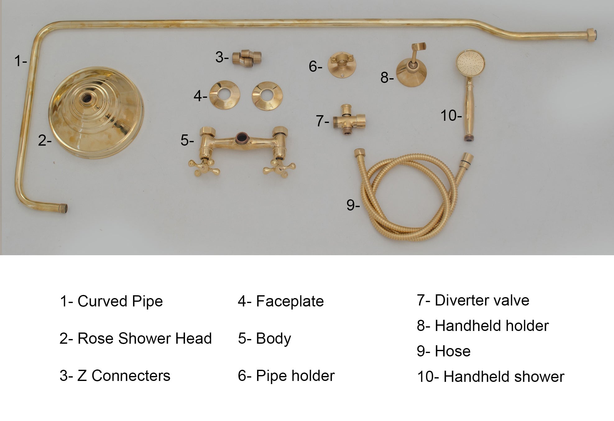 Unlacquered Brass Shower System - Exposed Pipe Rain Shower and Handheld