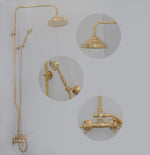 Load image into Gallery viewer, Unlacquered Brass Shower System - Exposed Pipe Rain Shower and Handheld
