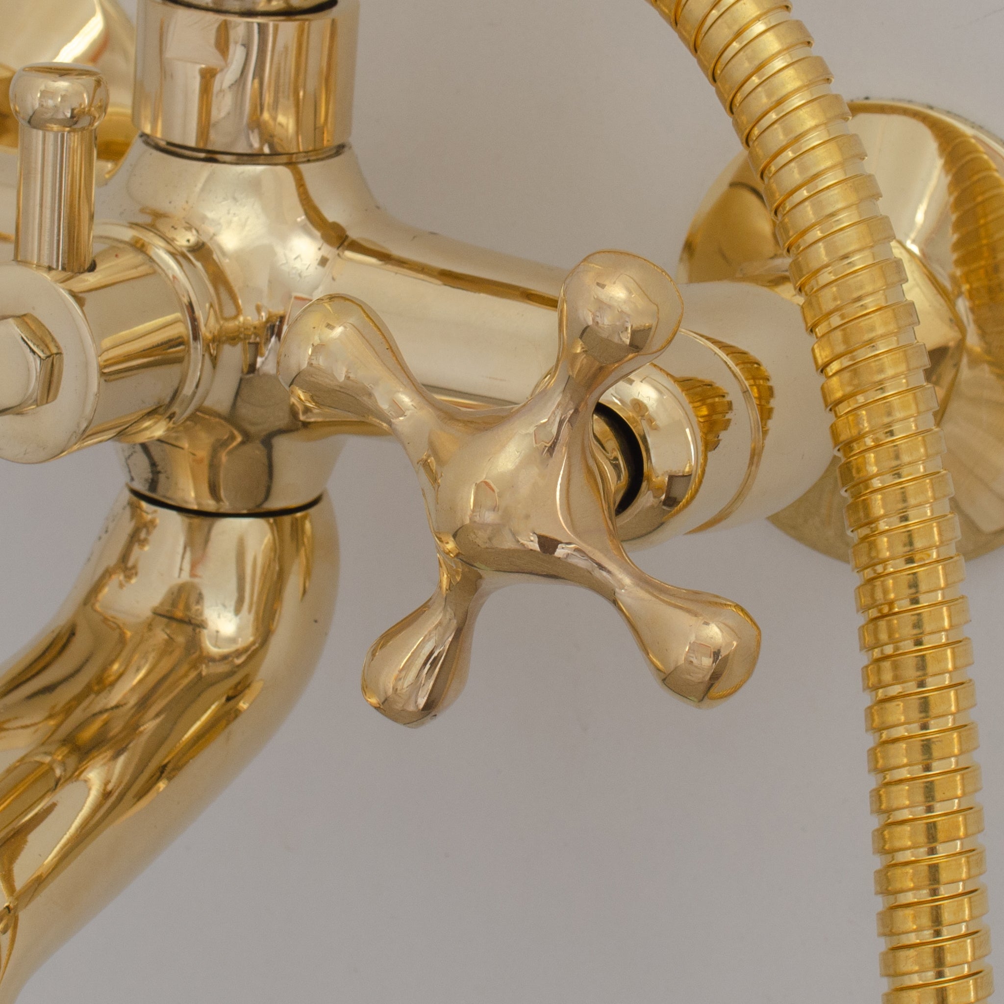 Unlacquered Brass Shower System - Tub Filler Exposed Pipe Rain Shower and Handheld