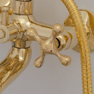 Unlacquered Brass Shower System - Tub Filler Exposed Pipe Rain Shower and Handheld