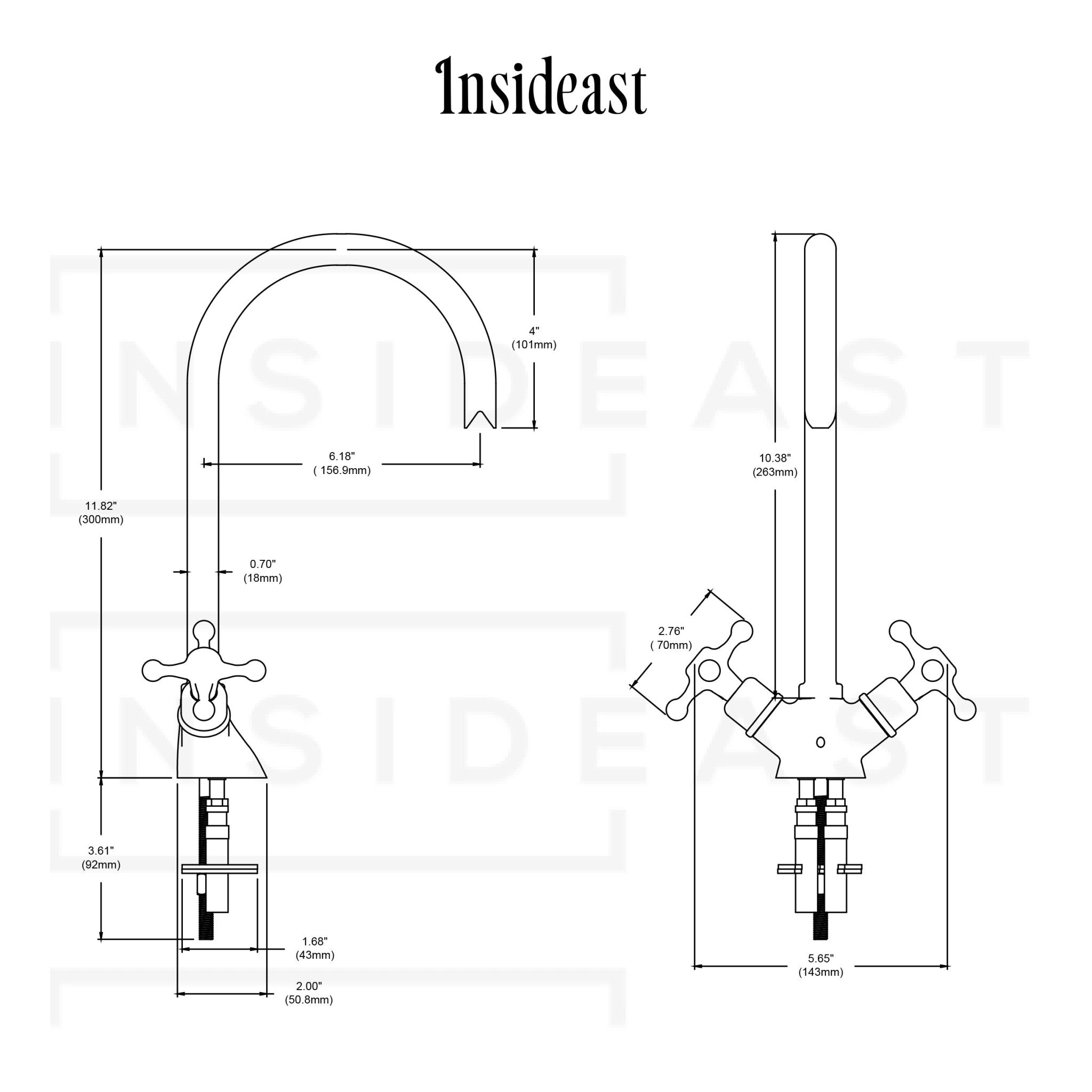 Unlacquered Brass Single - Hole Bathroom Faucet | Traditional Cross Handles - Insideast