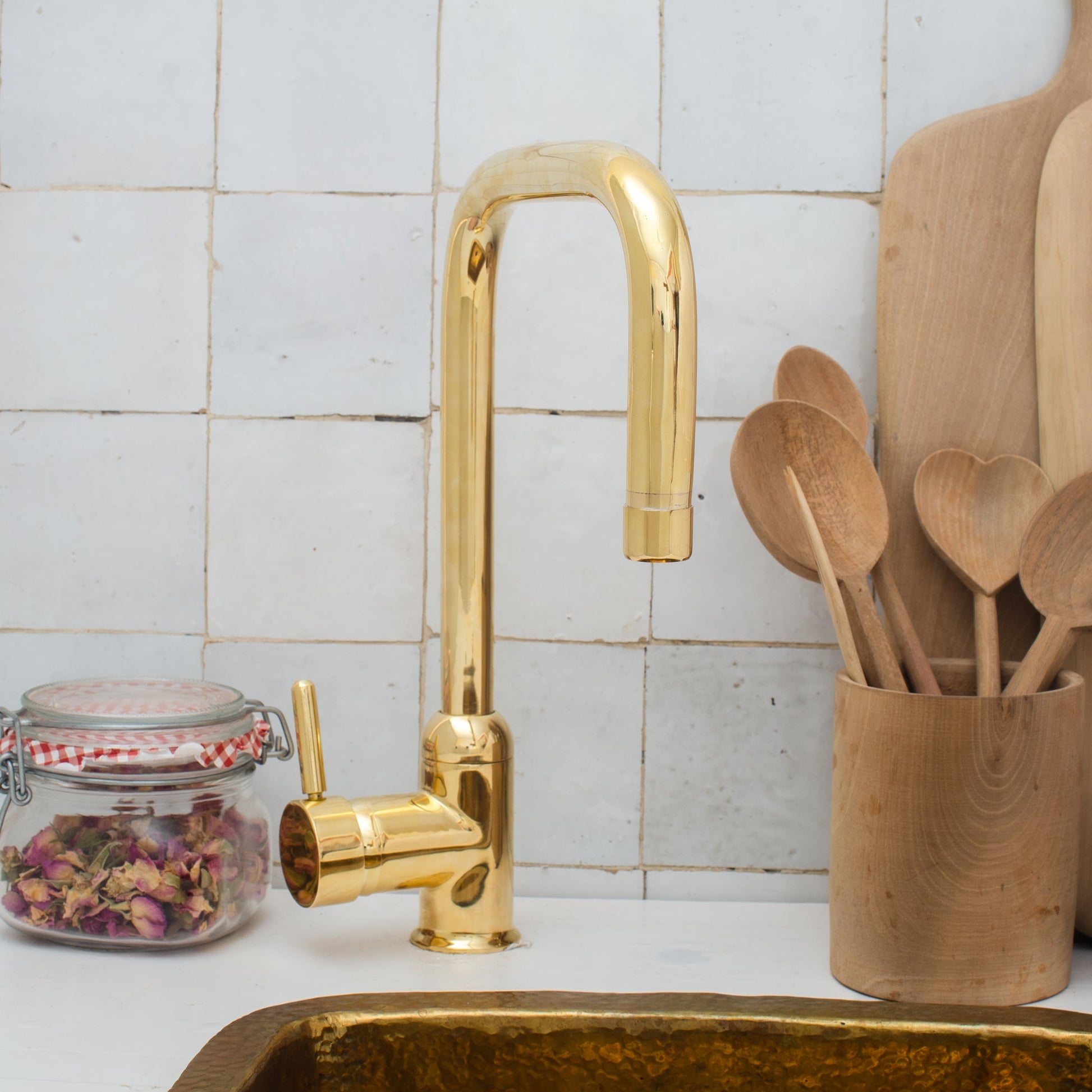 Unlacquered Brass Single Hole Kitchen Mixer Tap, Brass Single Handle Island Faucet - Insideast