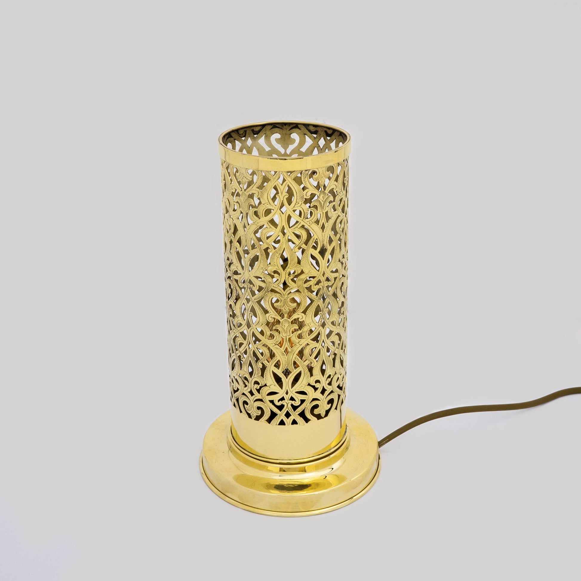 Unlacquered Brass Table Light, Pierced Bedside Lamp, Brass Cylinder Base Lamp - Insideast
