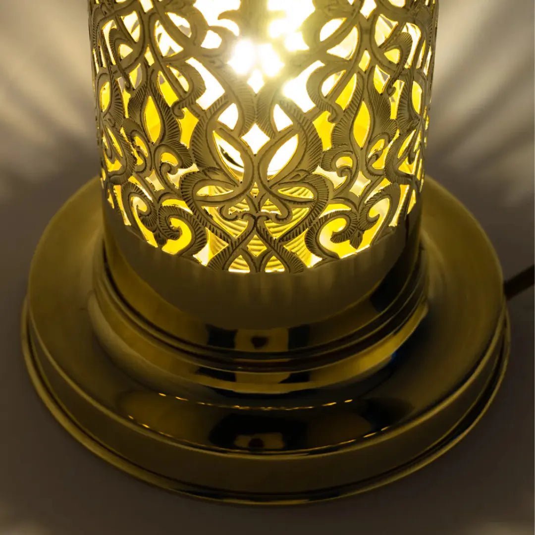 Unlacquered Brass Table Light, Pierced Bedside Lamp, Brass Cylinder Base Lamp - Insideast