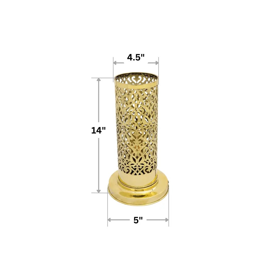 Unlacquered Brass Table Light, Pierced Bedside Lamp, Brass Cylinder Base Lamp - Insideast