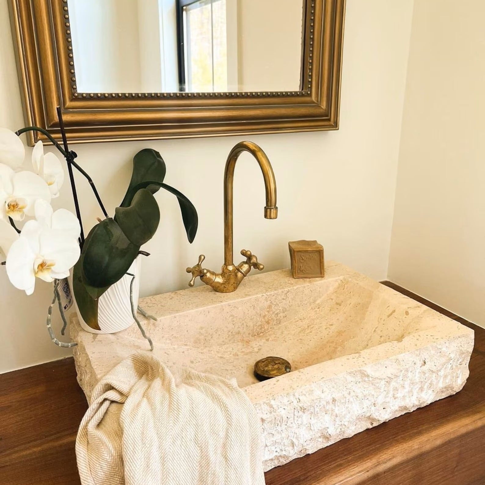 Unlacquered Brass Vanity Sink Faucet, Antique Brass Bathroom Single Hole Faucet - Insideast