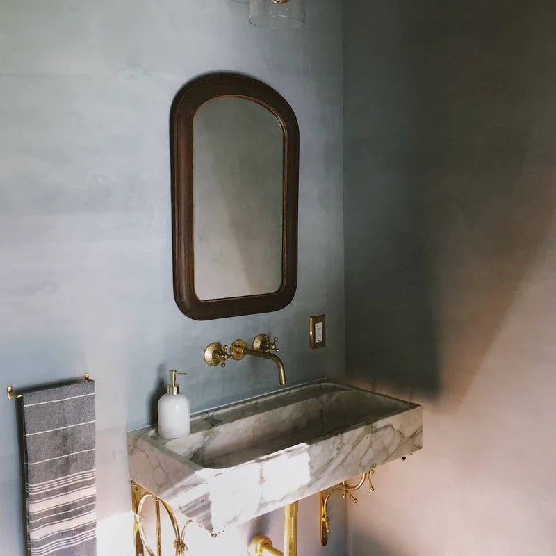 Unlacquered Brass Vintage Wall Mounted Bathroom Faucet with Gold Engraved Finish & Cross Handles - Insideast