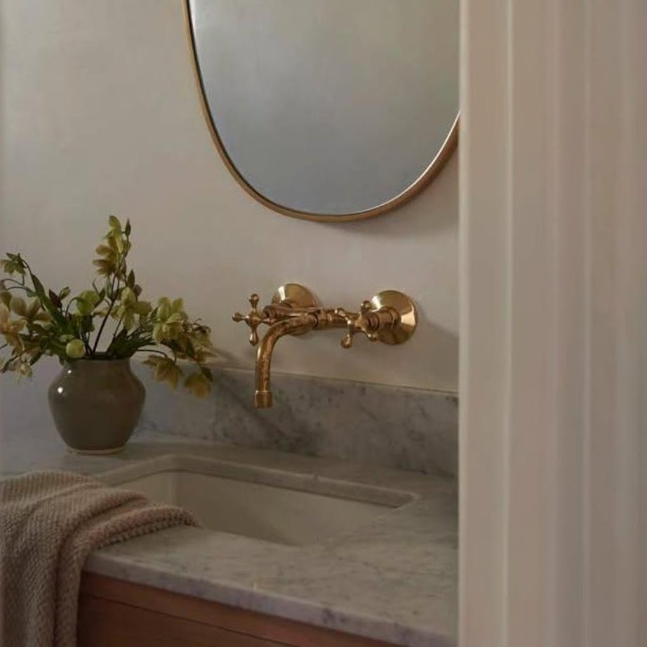 Unlacquered Brass Wall Faucet | Wall - Mounted Bridge Faucet - Insideast