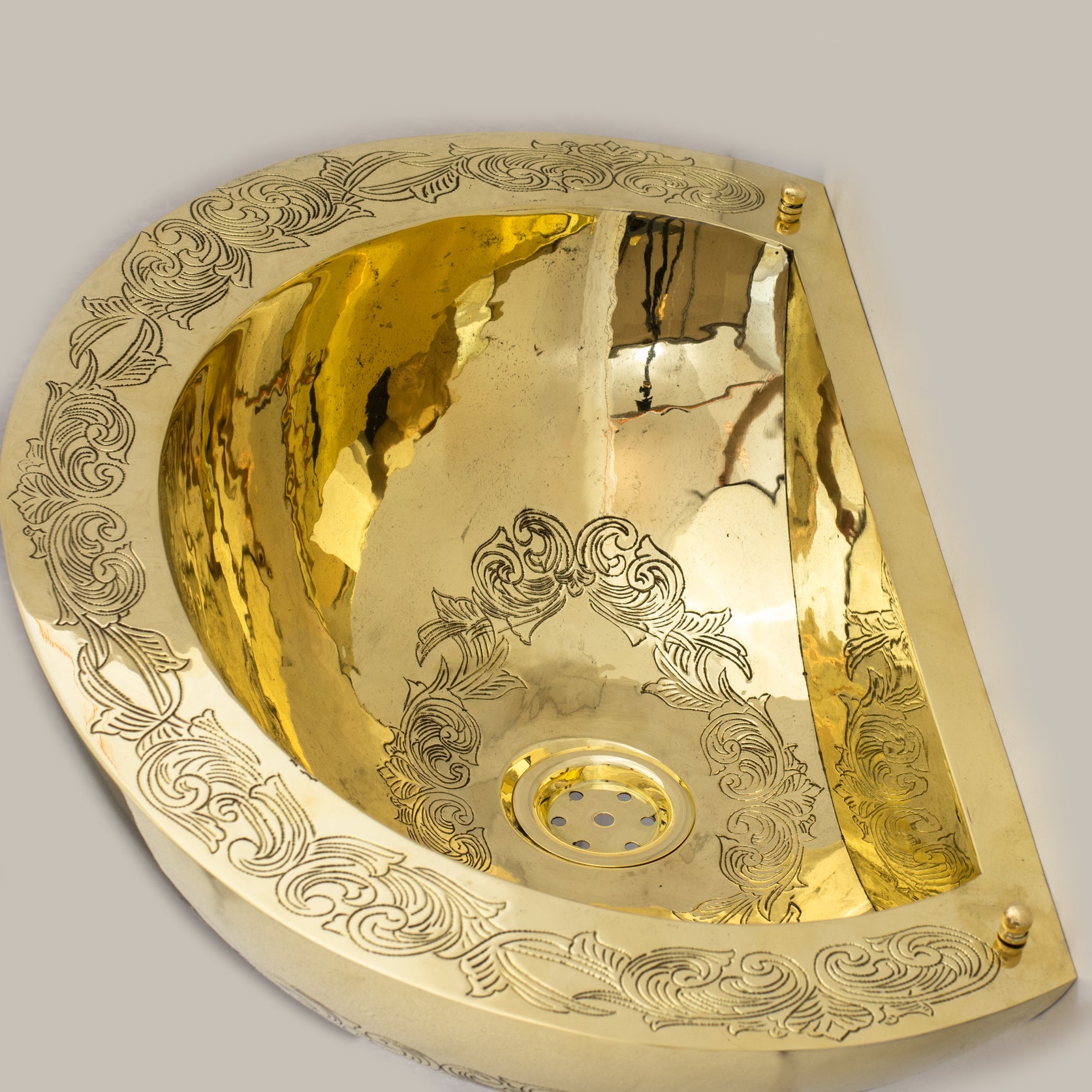 Unlacquered Brass Wall Hung Basin, Engraved Wall - Mounted Bathroom Sink - Insideast