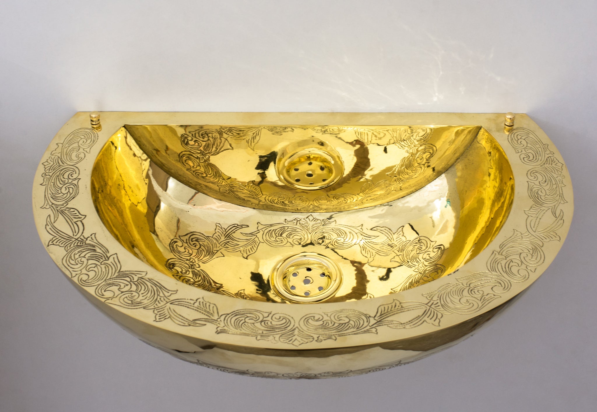 Unlacquered Brass Wall Hung Basin, Engraved Wall - Mounted Bathroom Sink - Insideast