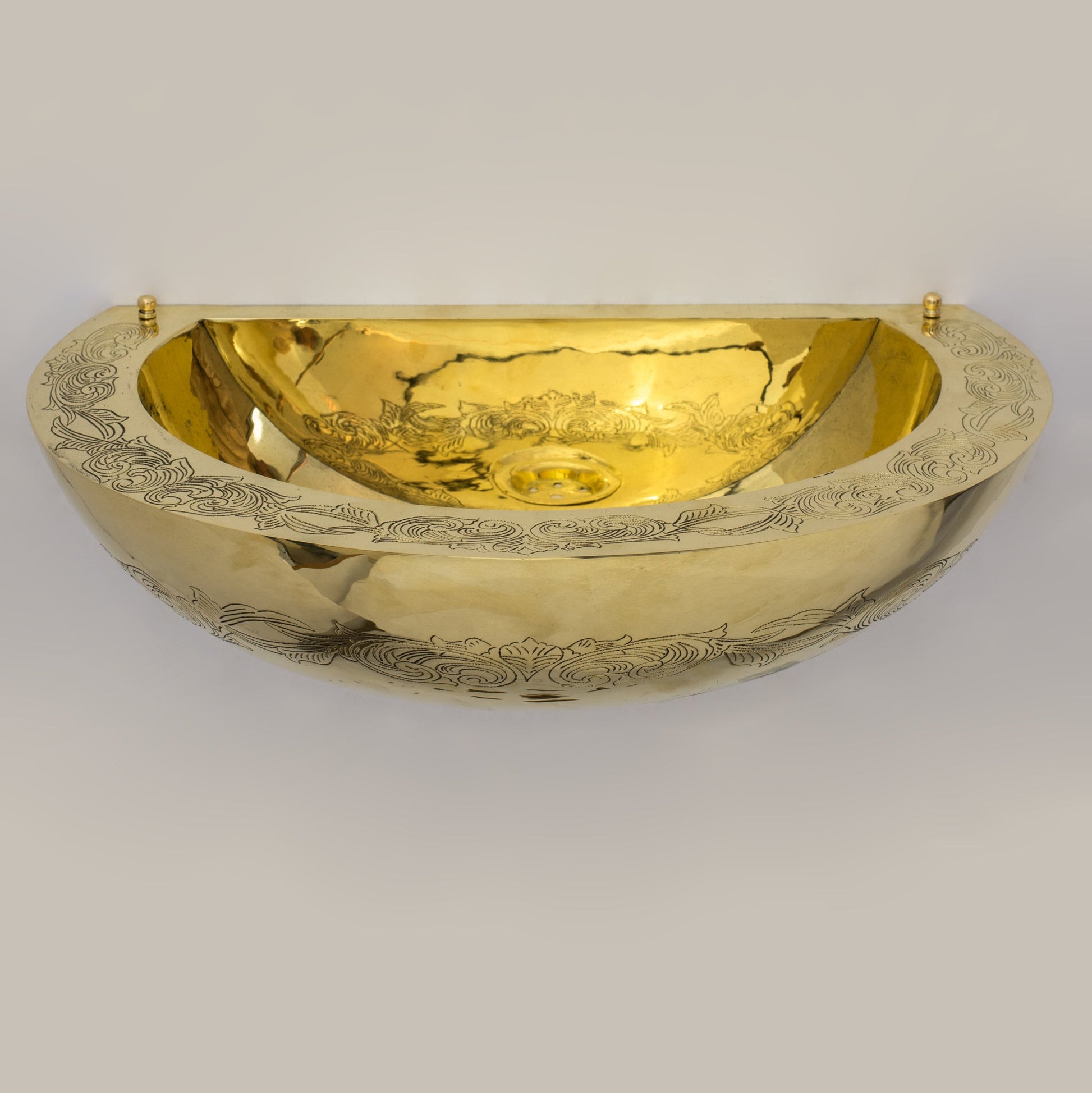 Unlacquered Brass Wall Hung Basin, Engraved Wall - Mounted Bathroom Sink - Insideast