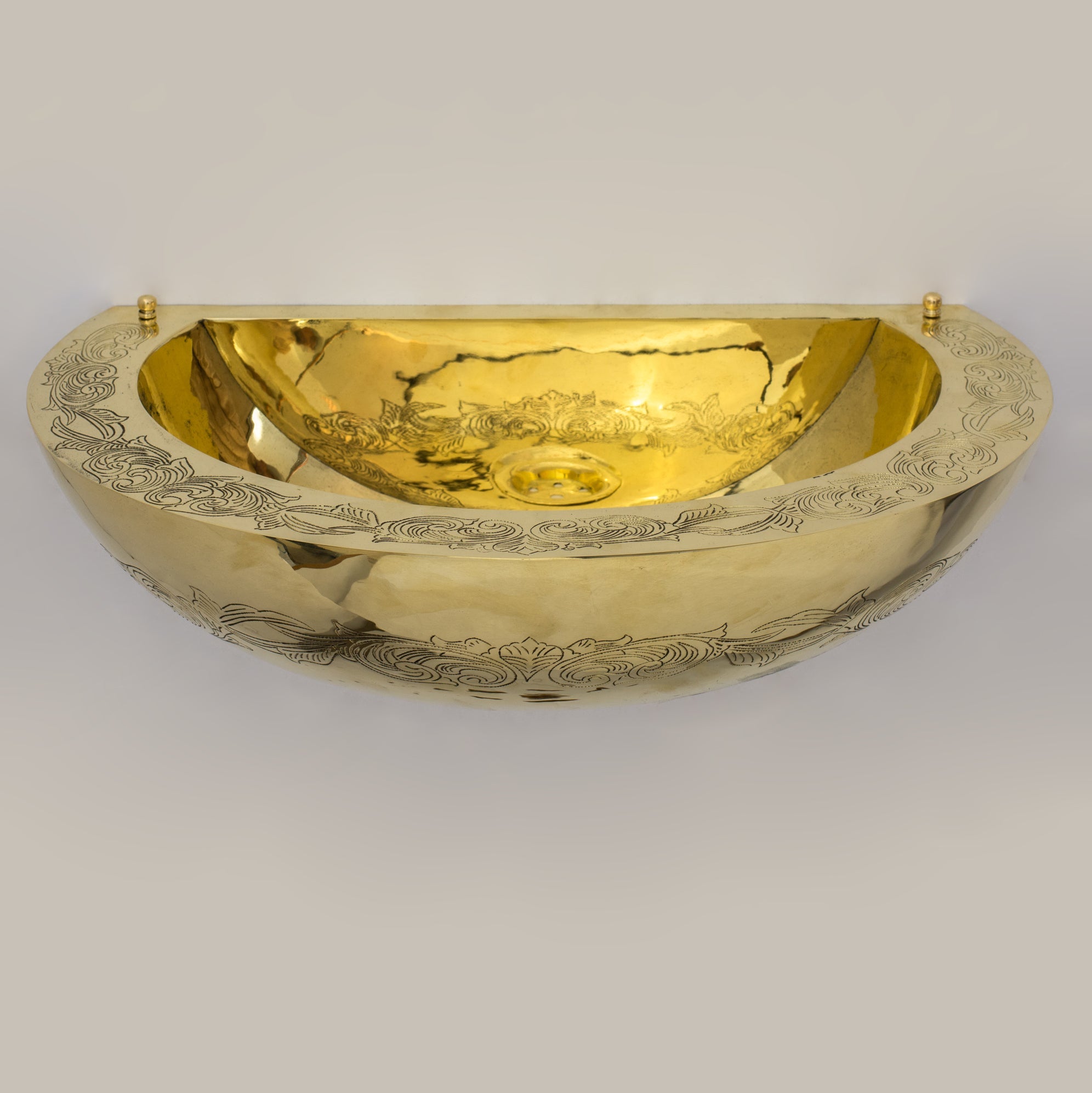 Unlacquered Brass Wall Hung Basin, Engraved Wall - Mounted Bathroom Sink - Insideast