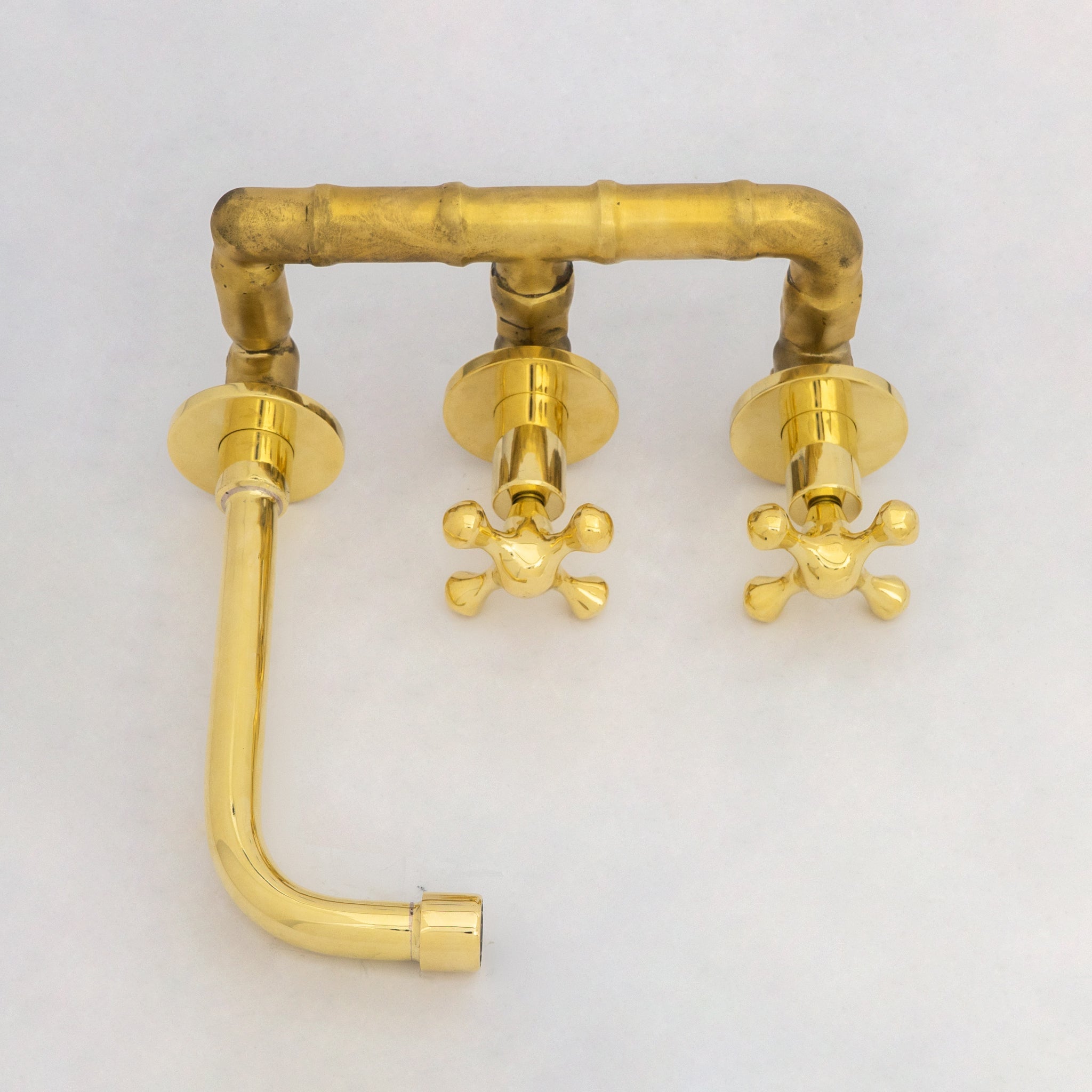 Unlacquered Brass Wall Mount Bathroom Faucet, Solid Brass Concealed Wall Faucet - Insideast