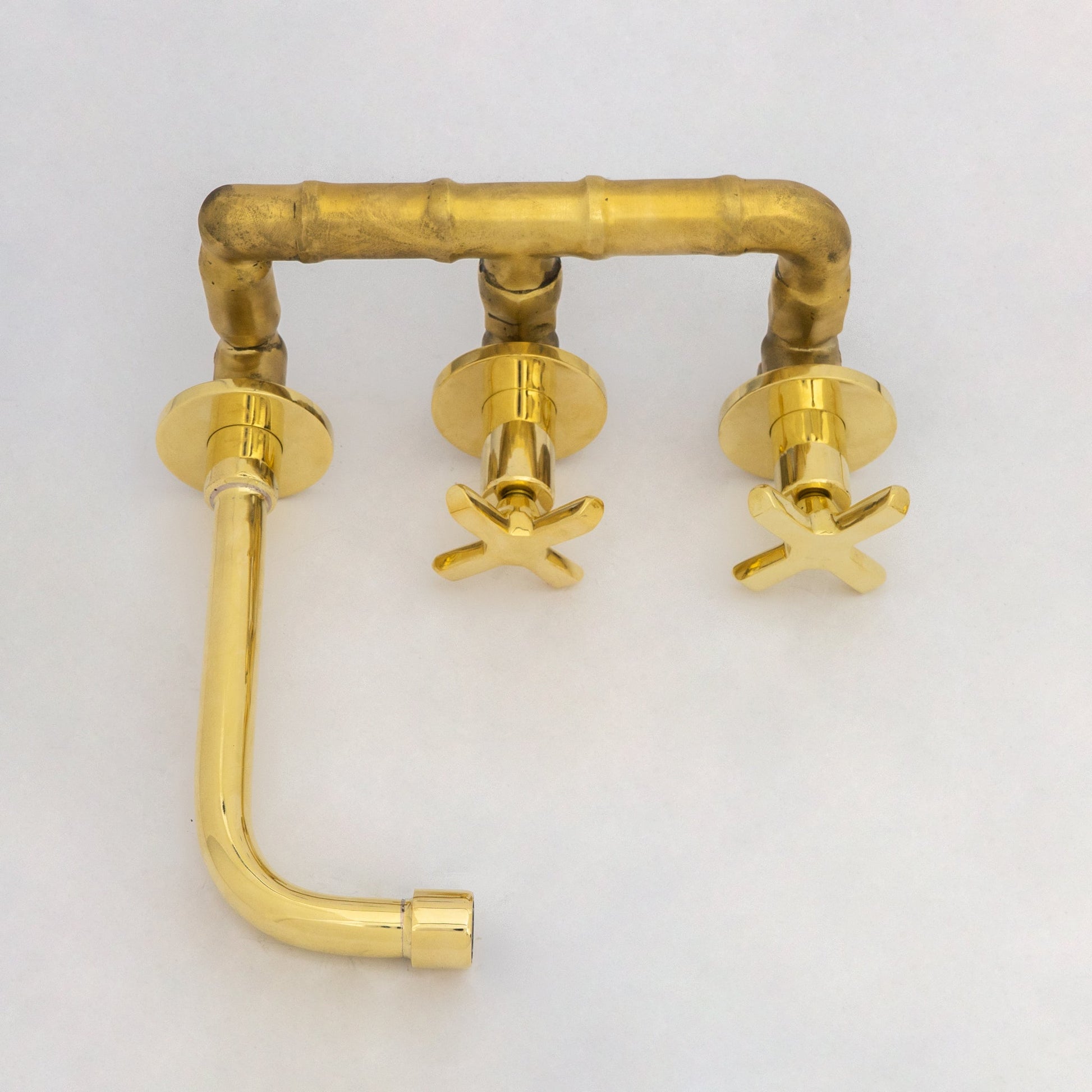 Unlacquered Brass Wall Mount Bathroom Faucet, Solid Brass Concealed Wall Faucet - Insideast