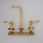 Load image into Gallery viewer, Unlacquered Brass Wall Mount Built In Bathroom Vanity Sink Faucet With lever Handles
