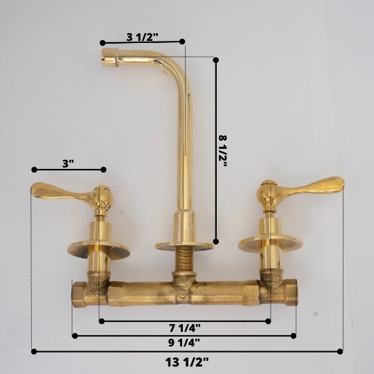 Unlacquered Brass Wall Mount Built In Bathroom Vanity Sink Faucet With lever Handles